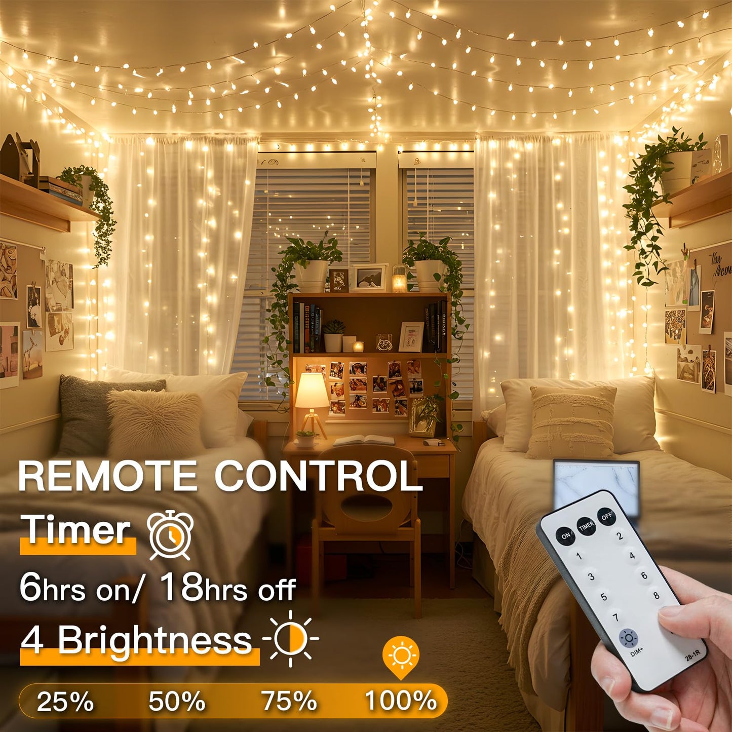 suddus Indoor String Lights with Remote, Warm White Christmas Lights Plug in with Timer, 33ft 100 LED Twinkle Fairy Lights for Bedroom Dorm Xmas Tree
