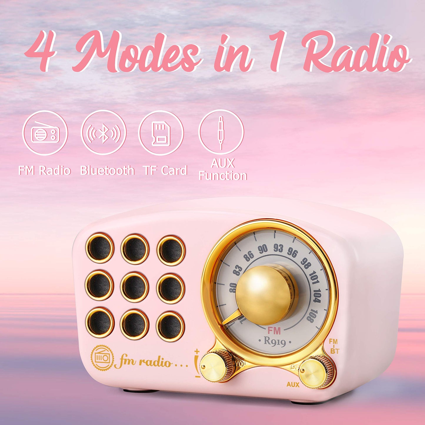 Retro Bluetooth Speaker FM Vintage Radio with Loud Volume, Strong Bass Enhancement, Bluetooth 5.0 Wireless Connection, Loud Volume,TF Card & MP3