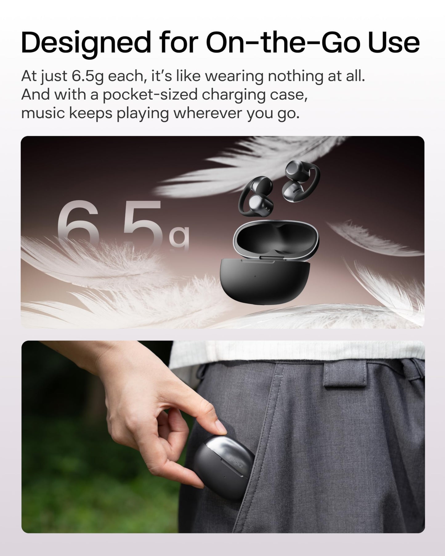 SHOKZ OpenDots ONE - Open-Ear Headphones Wireless Bluetooth Earbuds with Microphone, Secure, Lightweight, Clip-On Fit. Water Resistant - Fast Charging