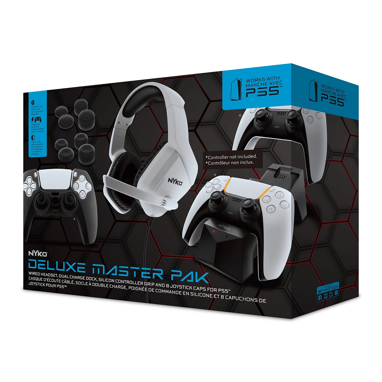 Deluxe Master Pak for PlayStation®5 | Dual Controller Charge Base | High Quality Wired Ergonomic Headset Designed for Over Ears | Silicone Grip