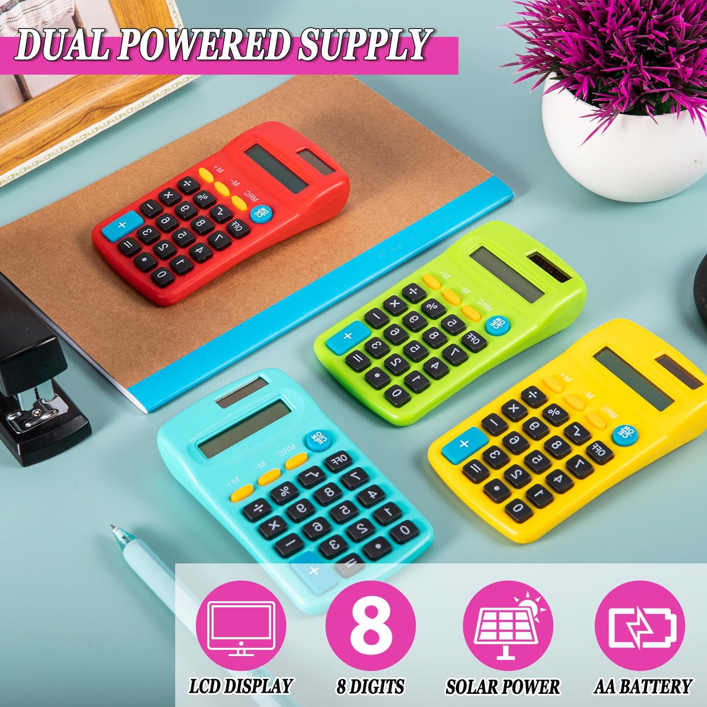 Enjamyo 18 Pack Mini Pocket Calculators, Pocket Size Mini Calculators, 8 Digit Display Basic Calculator,Solar Battery Dual Power Function Calculator