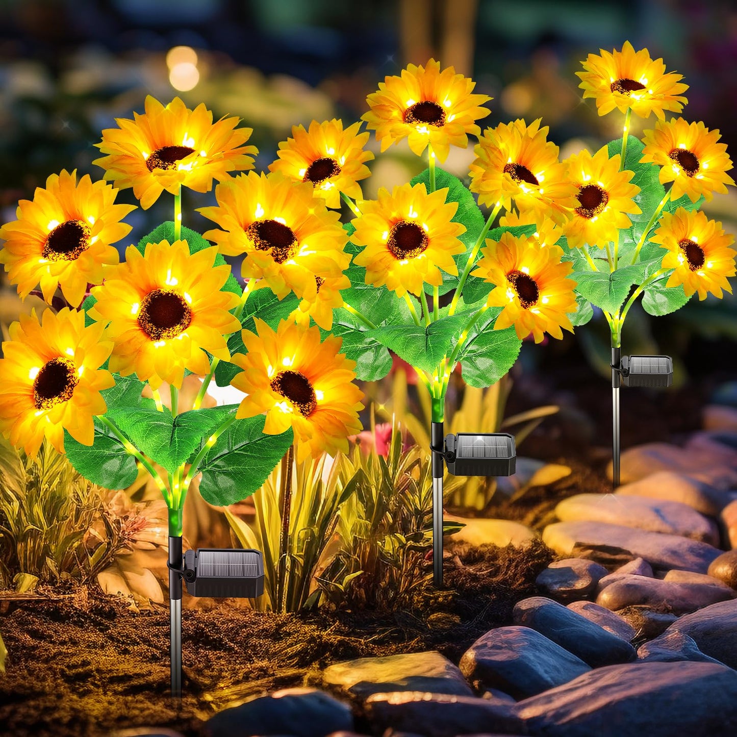Solar Lights Outdoor Garden Decor, Upgraded 6 Pack with 36 Sunflowers, Auto On/Off Solar Flowers, Waterproof Garden Lights for Yard Patio, Gift