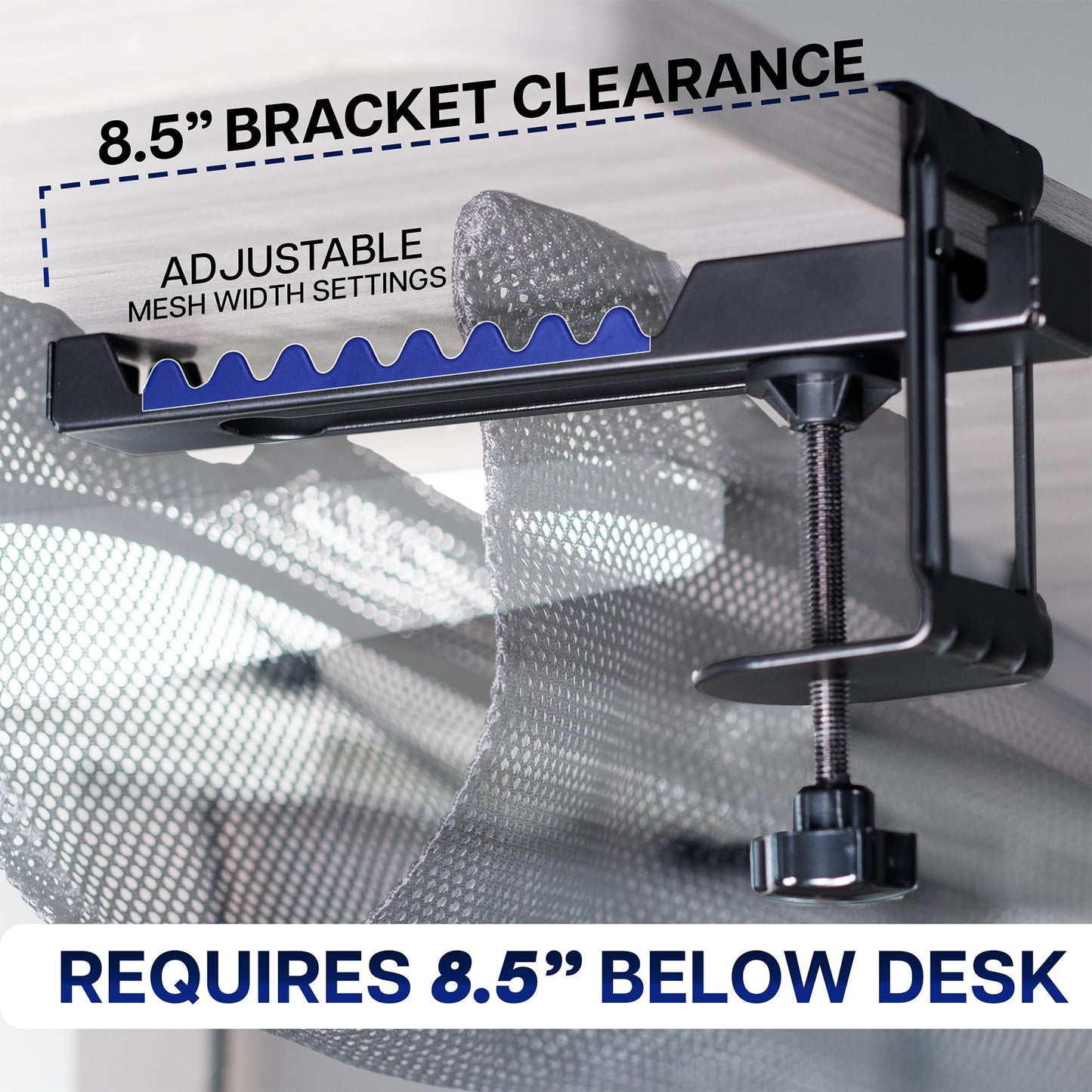 VIVO No Drill Clamp-on 44 inch Mesh Net Under Desk Cable Management Wire Organizer, Adjustable Home Office Standing Desk Cord Storage Sleeve, Black