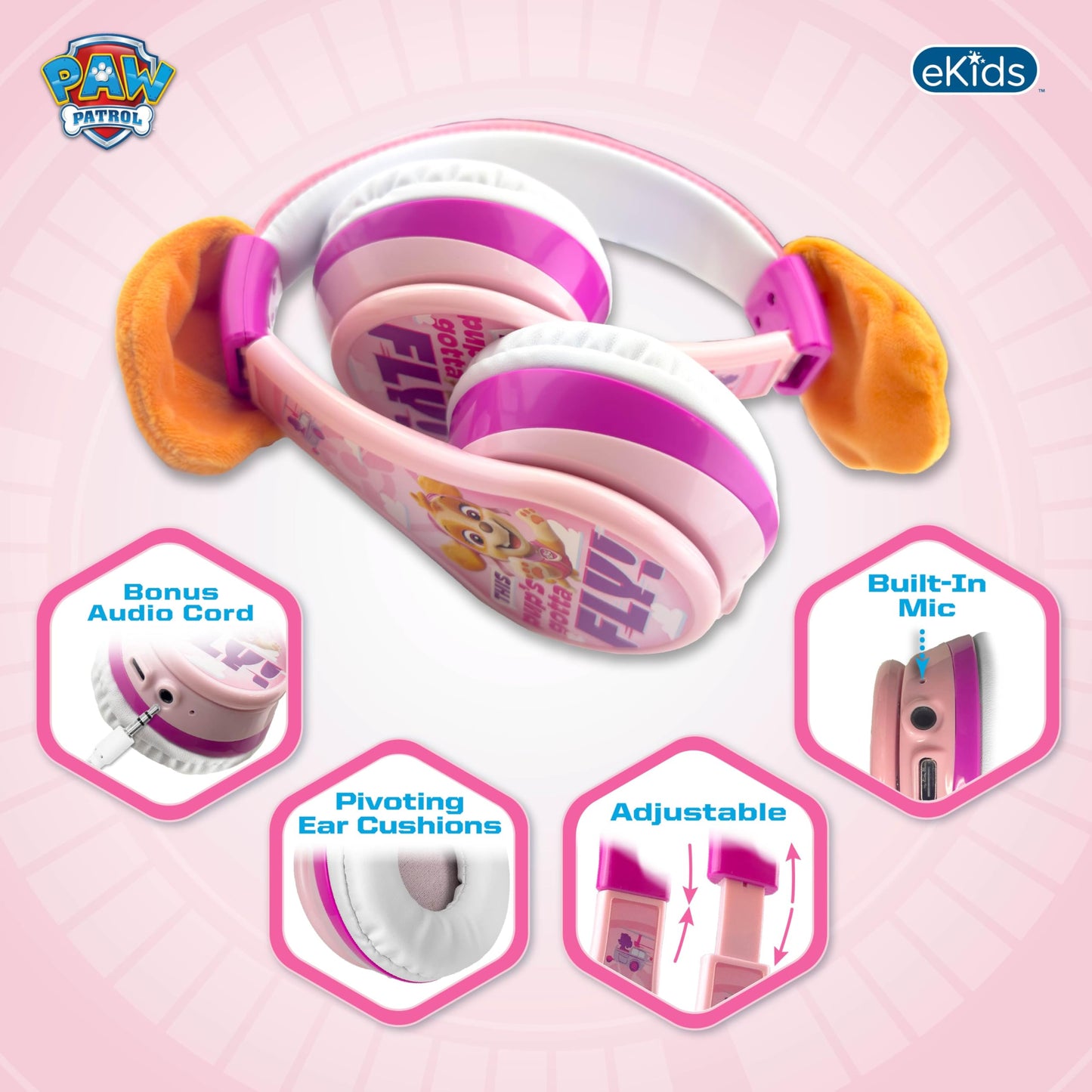 Paw Patrol Bluetooth Headphones for Kids, Wireless Headphones Skye Liberty
