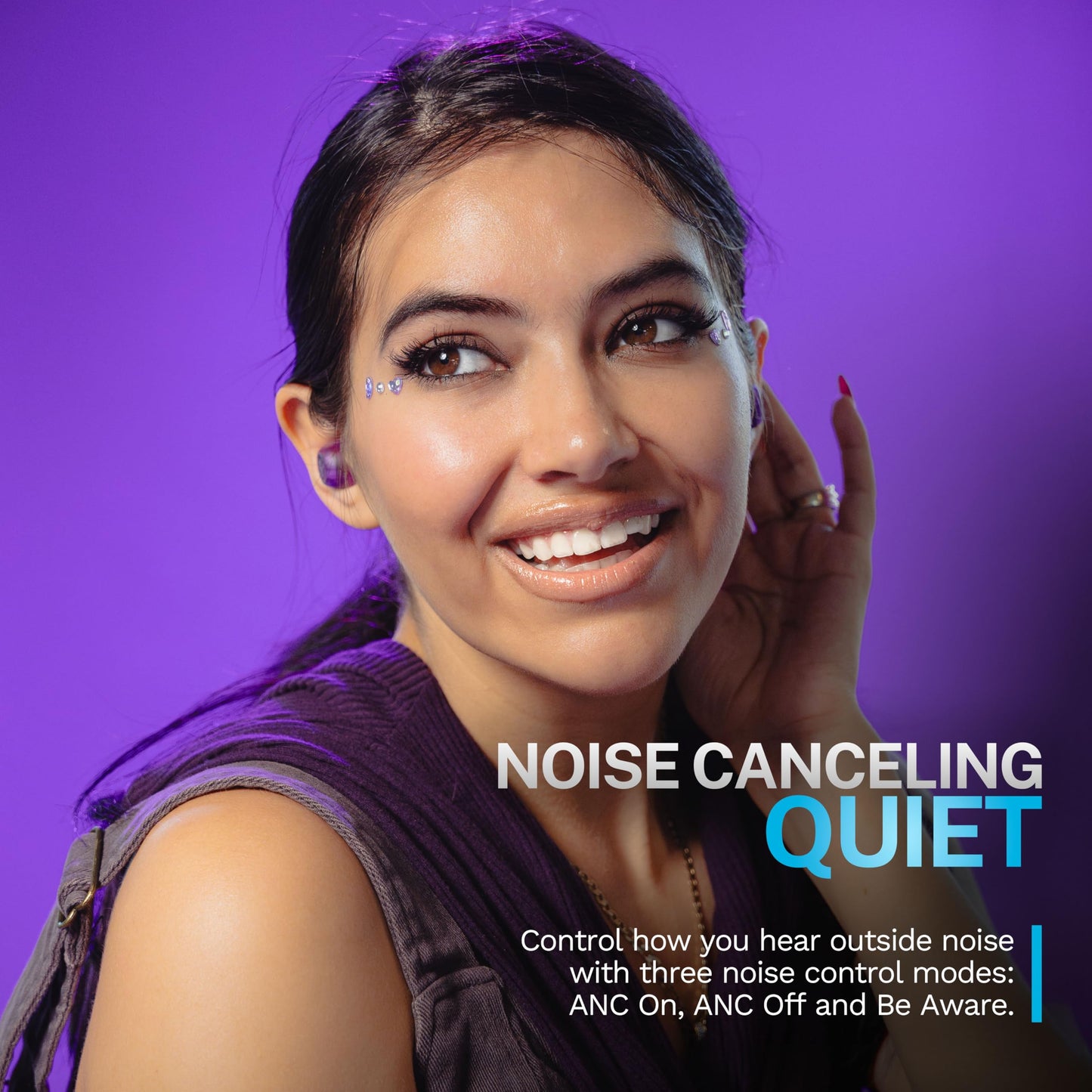 JLab Go Pop ANC, True Wireless Earbuds, Active Noise Cancelling, Transparent Purple