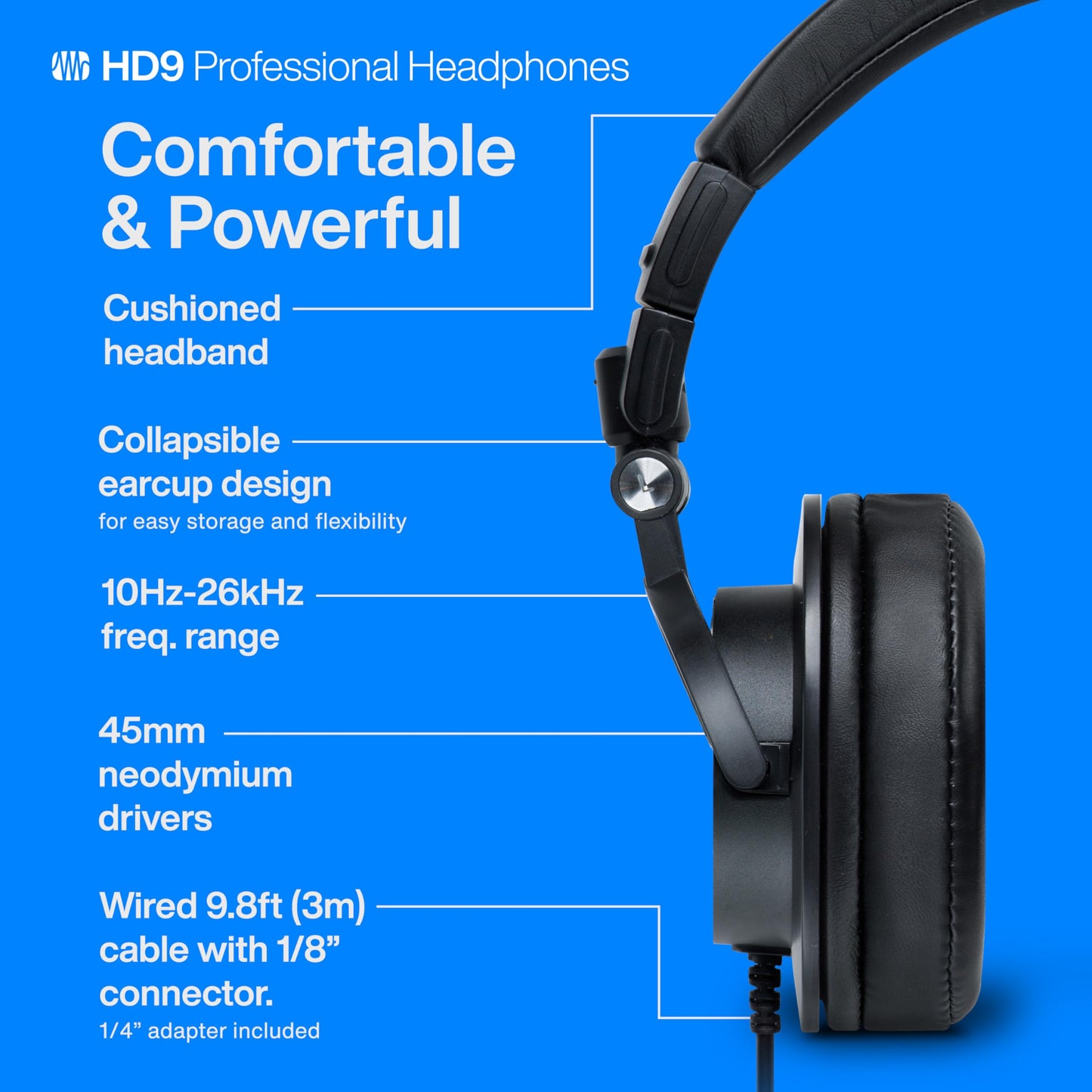 PreSonus HD9 Professional Monitoring Headphones - High-Power Handling, Closed-Back, Circumaural Acoustic Design Studio Recording Headphones…