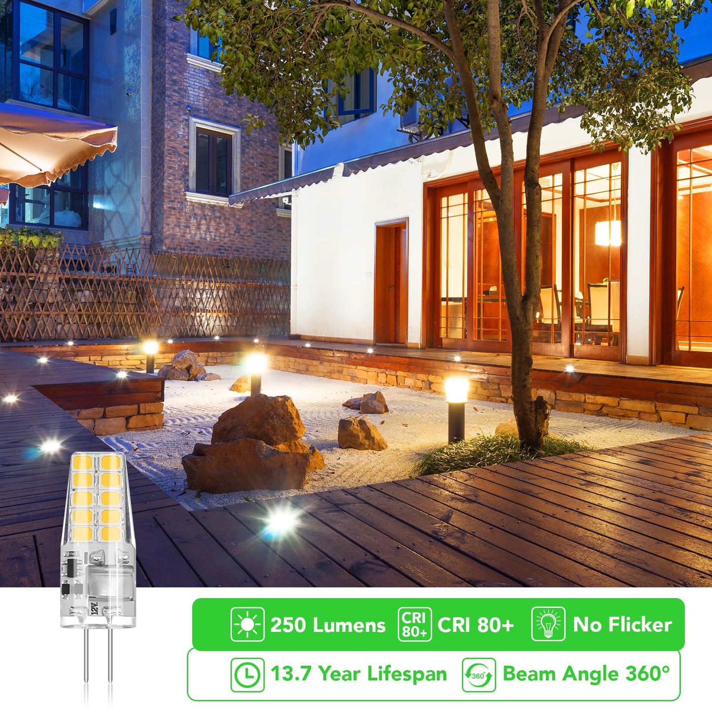 BUBO 10 Pack G4 LED Bulb 2W Equivalent 30W 3000K Warm White 250 Lumens 360°Beam Angle, T3 Halogen Bulb Replacement Landscape Bulbs, AC/DC 12V Led