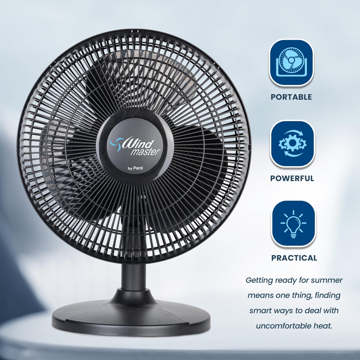 PAMI 16 in Oscillating Desk Fan,3 Speed,Adjustable Tilt,Portable,Black