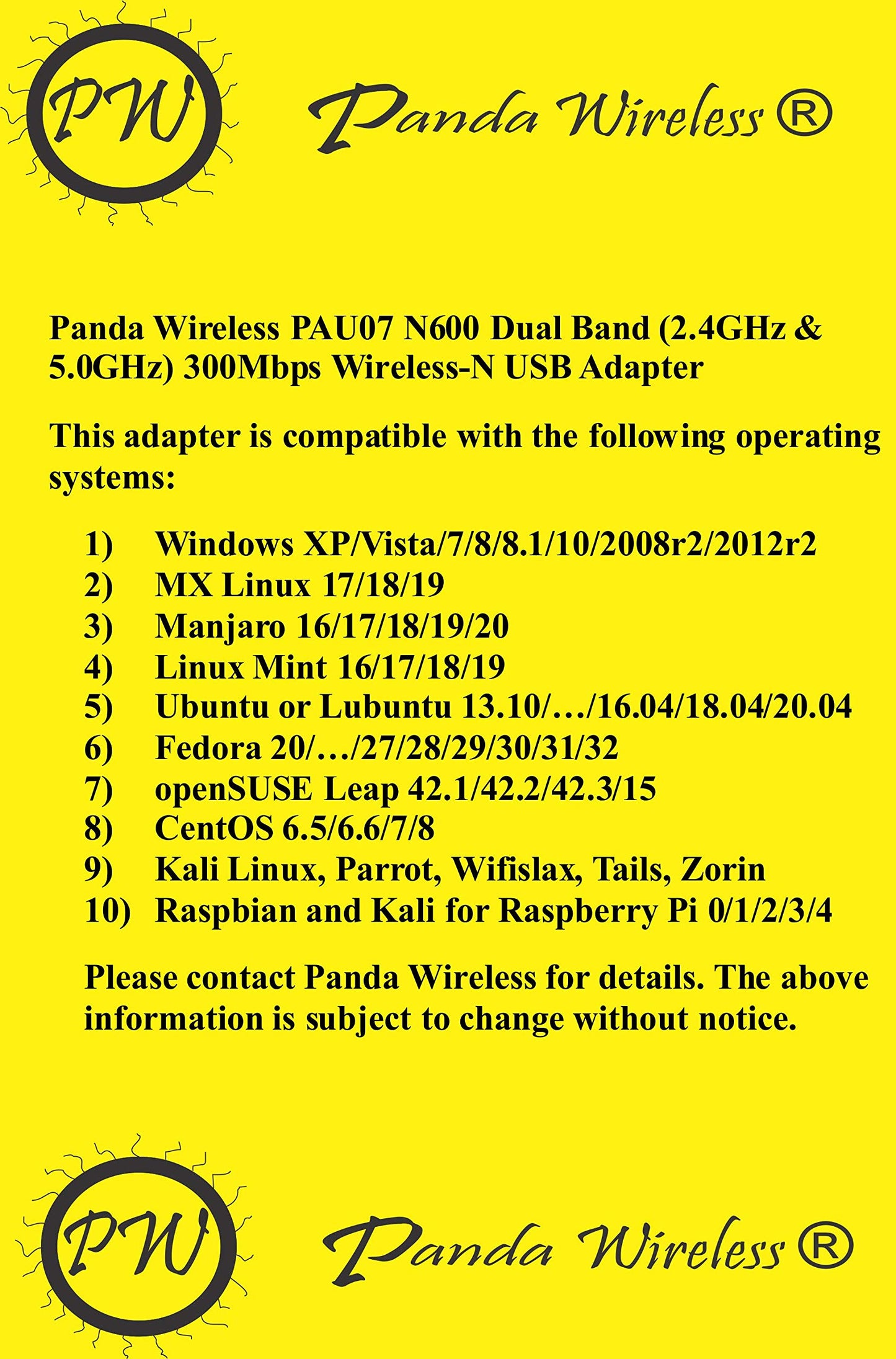 Panda Wireless N600 Dual Band (2.4GHz & 5.0GHz) 300Mbps Wireless N USB Adapter w/WPS Button - Windows XP/Vista/7/8/10/11, Zorin, Mint, Ubuntu
