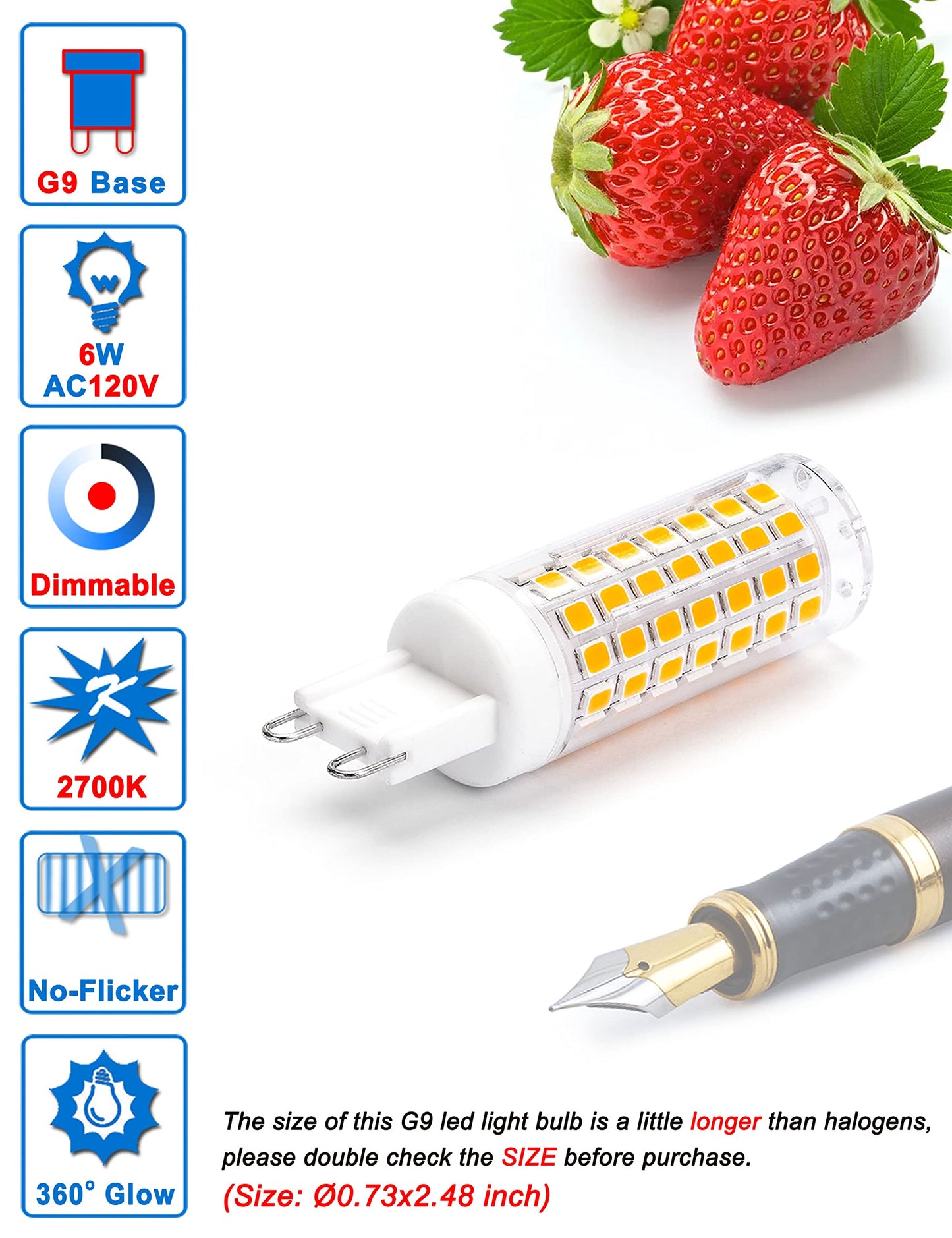 Ziomitus G9 Led Bulbs Dimmable 40W 50W 60W Equivalent,6W Warm White 2700K