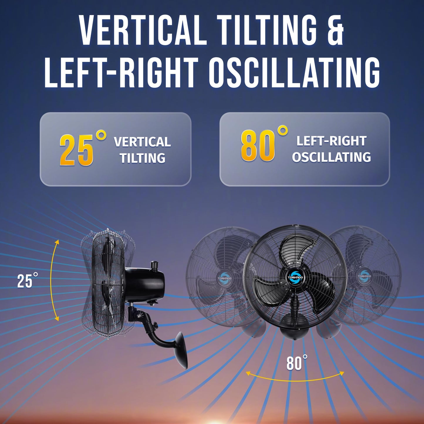 Tornado 16-Inch Pro Series Waterproof Outdoor Oscillating Wall Mount Fan - Heavy-Duty High-Velocity Metal Fan for Industrial, Commercial, Residential
