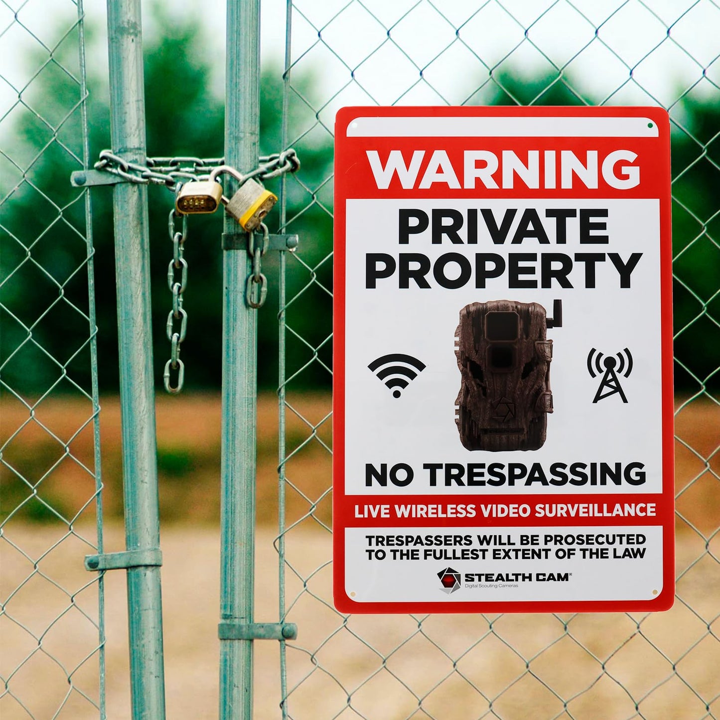 STEALTH CAM Durable Attachable 8"x12" Tin Outdoor Security Alert Warning Private Property No Trespassing Premises Under Surveillance Sign