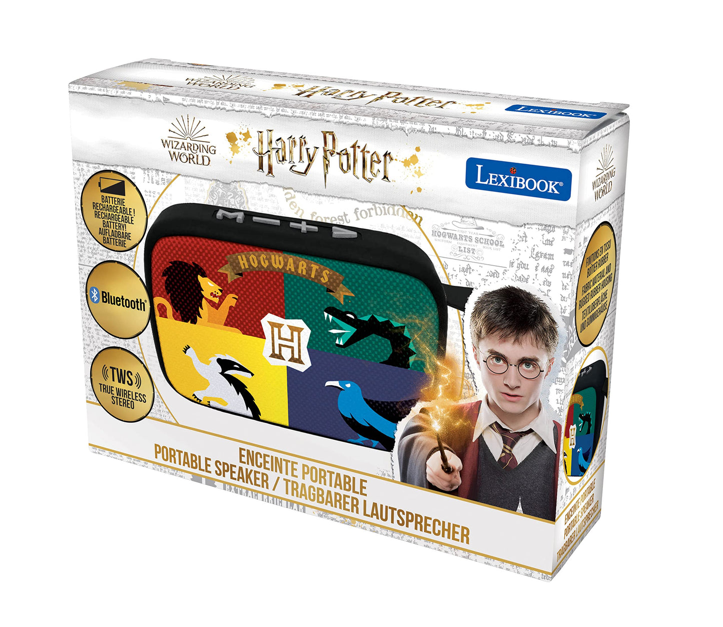 LEXiBOOK Warner Harry Potter - Portable Bluetooth Speaker, Wireless, USB, SD Card, Rechargeable Battery, BT018HP