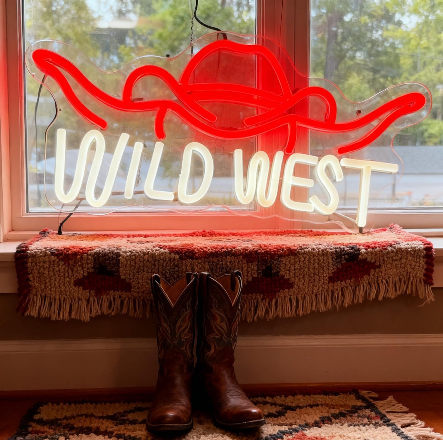 Wild West LED Neon Sign, Western Theme Neon Decor Home Man Cave Bar Party Ambiance Gift Wall Table Accent, USB Powered Dimmable Decorative Light 16.1