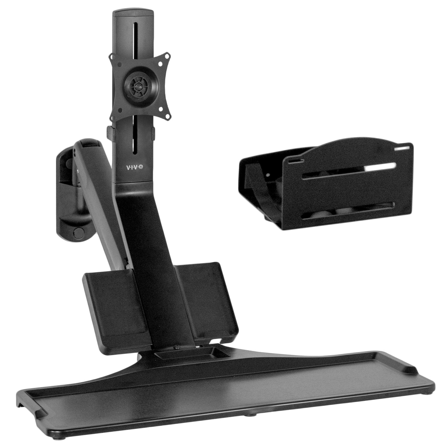 VIVO Premium Black Single Monitor and Keyboard Counterbalance Sit-Stand Wall Mount and CPU Holder, Ergonomic Standing Transition Workstation