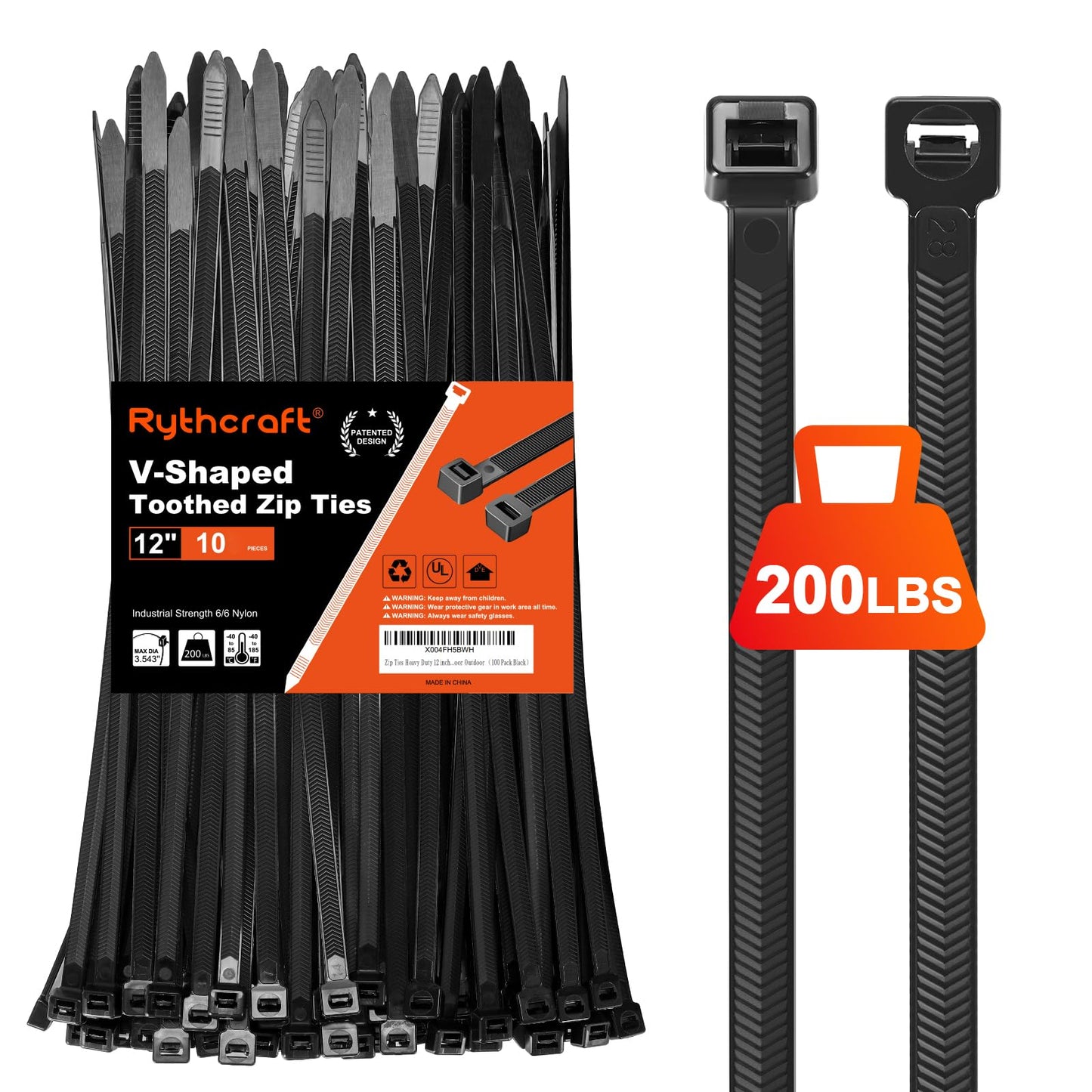 Zip Ties Heavy Duty 12 inch?V-Shaped Toothed Double Sided With 200 LBS Tensile Strength Cable Ties ?Extra Large Wire Ties Adjustable Nylon Tie Wraps