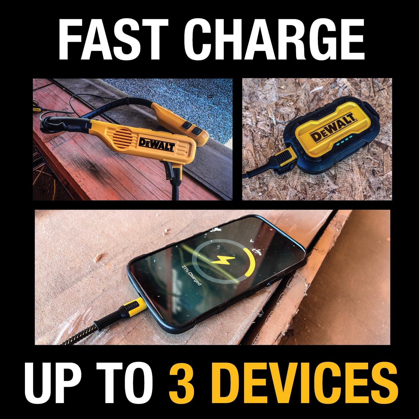 DEWALT Heavy Duty 3 Port Dual USB C Charger Block, USB C Power Adapter GaN Charger (65W), PPS 3-Port Fast Compact Foldable for MacBook Pro/Air iPad