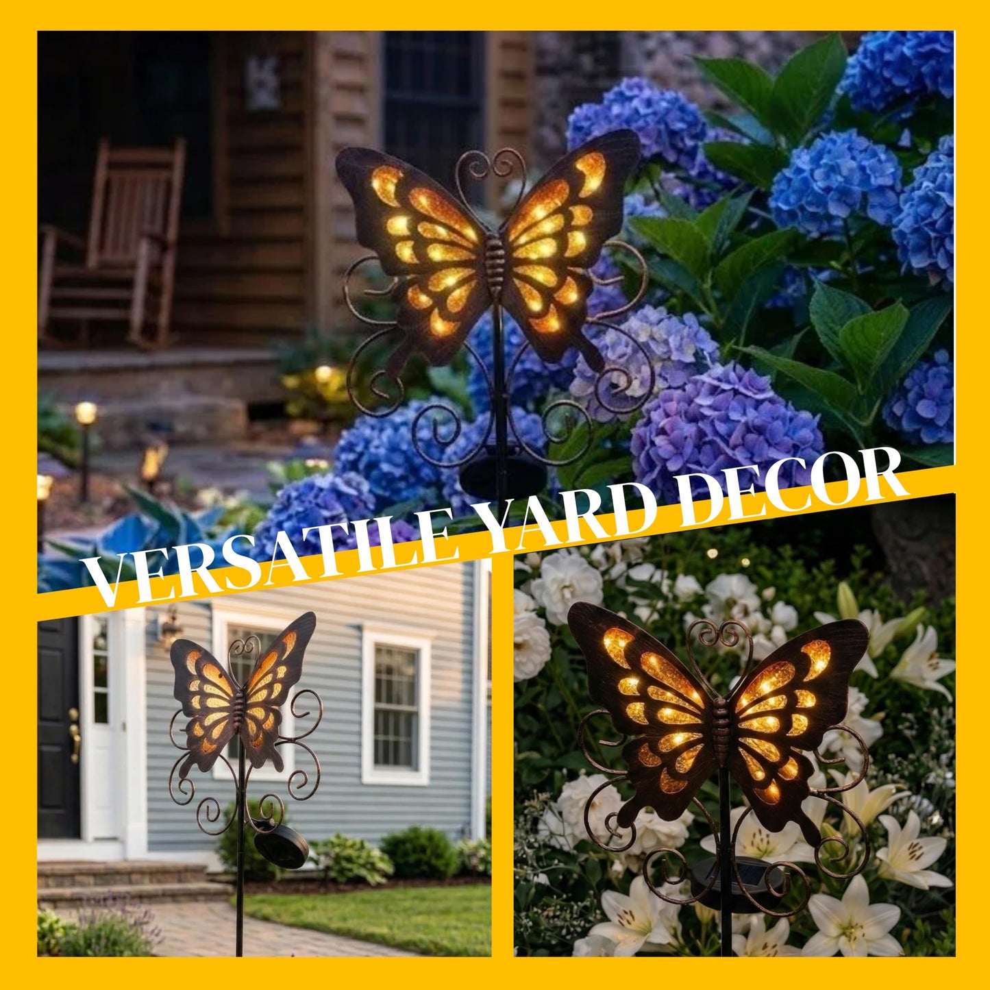 Lune cle Butterfly Solar Lights for Outside, 36 inches Waterproof Metal Solar Pathway Lights, Large Solar Butterfly Lights Outdoor Garden Decor, Warm