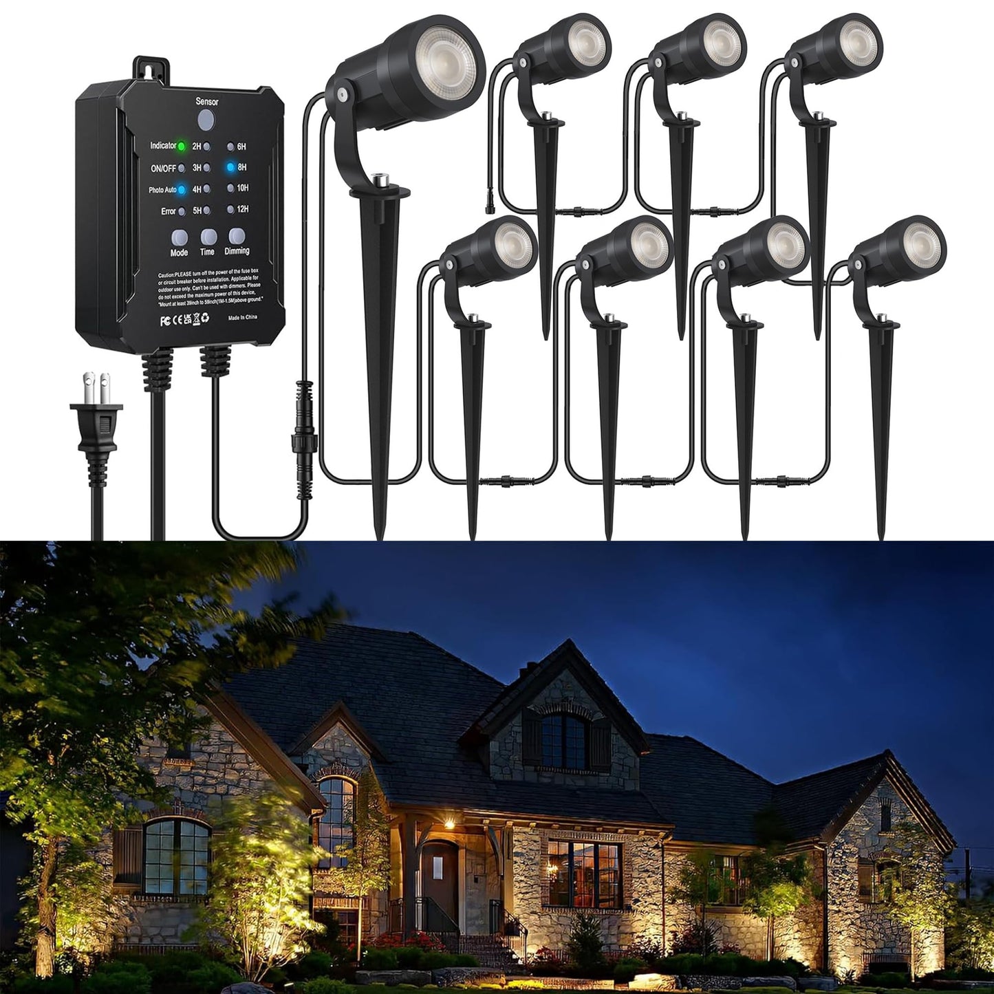 COLOER All-in-One Low Voltage Landscape Lighting Kit, 8 Pack 5W Die-cast Aluminum Landscape Lights with Transformer and Connectors, IP65 Waterproof