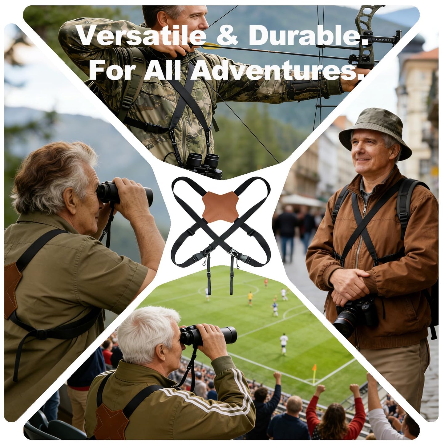 HTtoy Binocular Harness Strap, Adjustable X-Shaped for Hunting, Hiking & Birding, Bino Harness Fits for Carrying Binocular, Cameras, and More