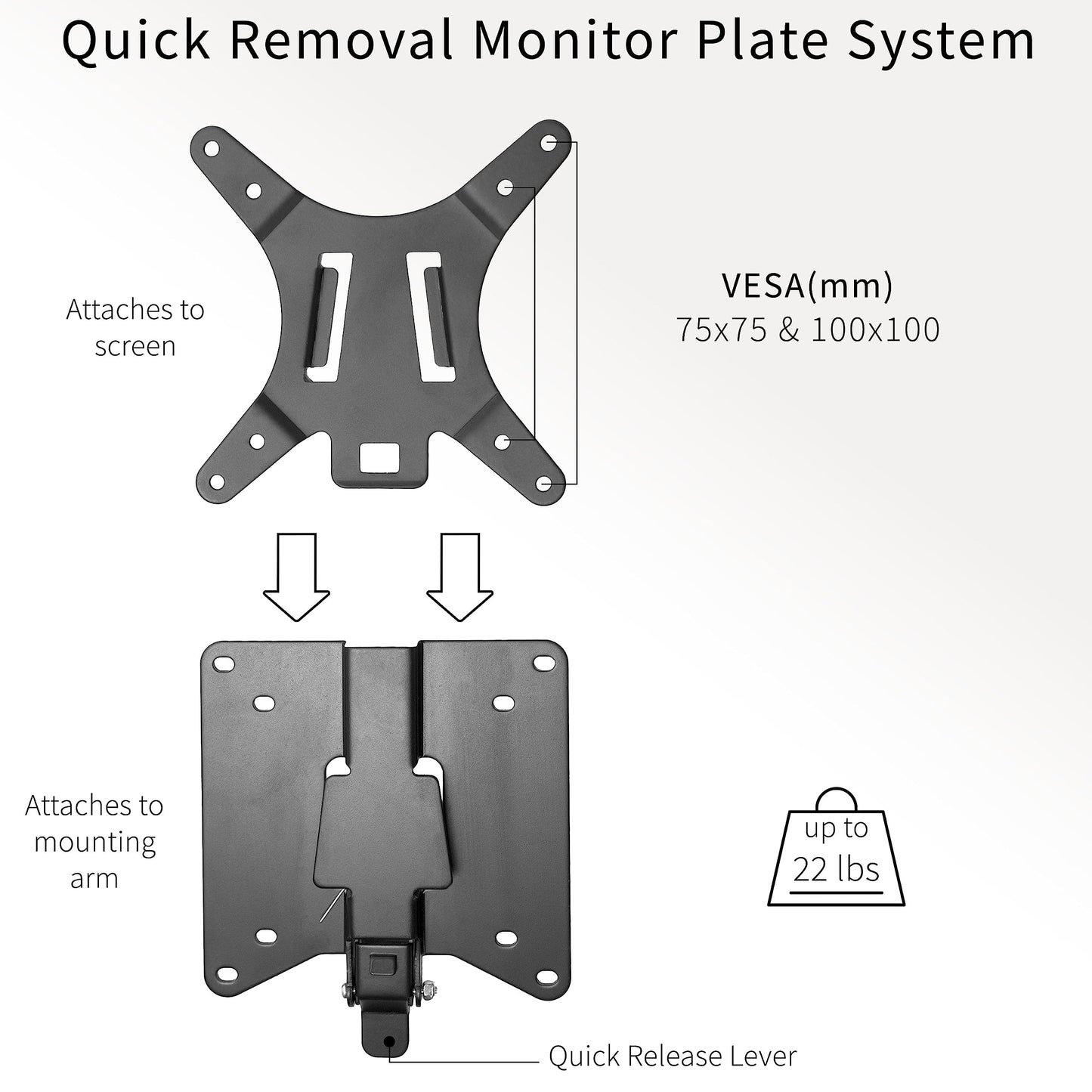 VIVO Adapter VESA Mount Quick Release Bracket Kit, Stand Attachment and Wall Mount Removable VESA Plate for Easy LCD Monitor and TV Screen Mounting