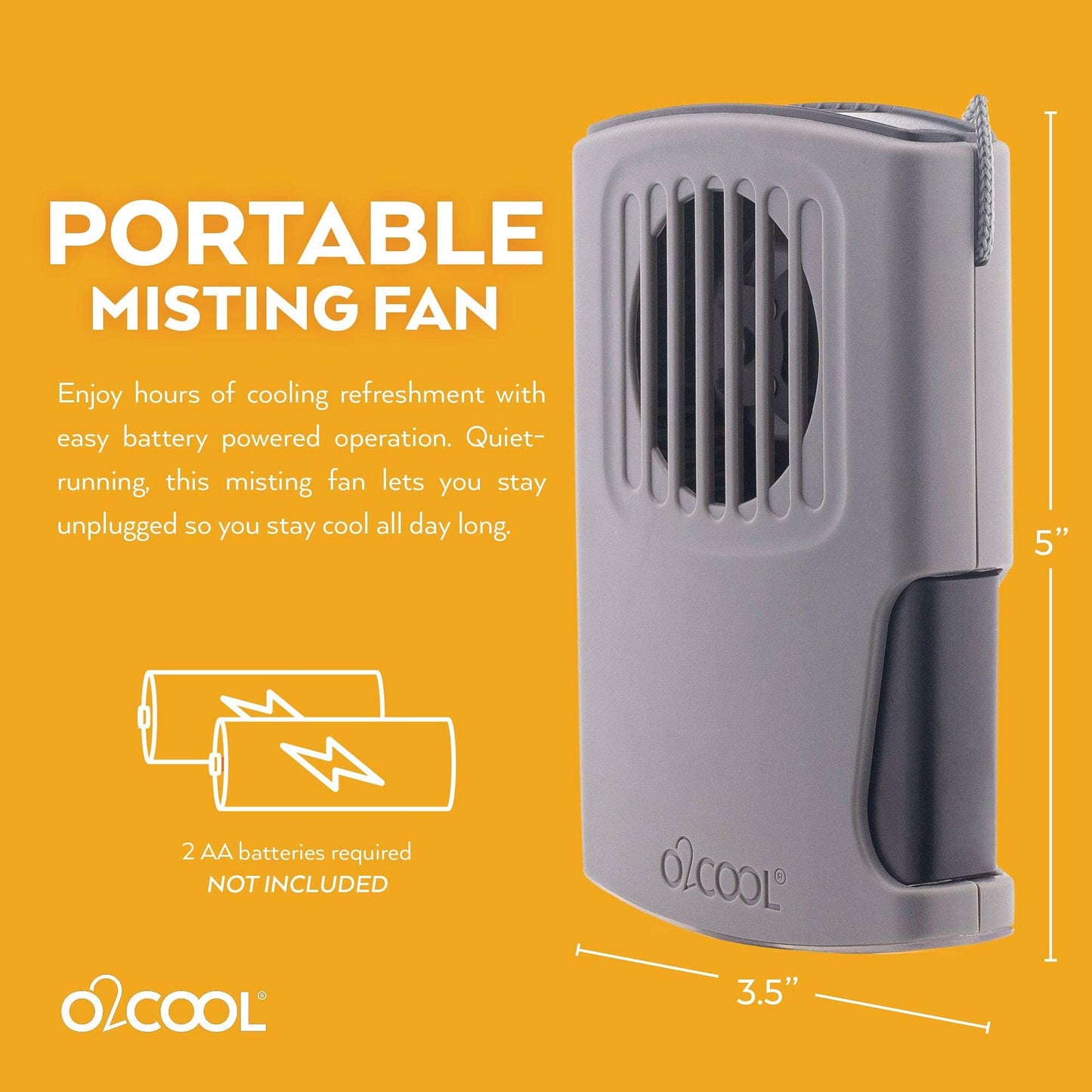 O2COOL Deluxe Misting Necklace Fan Battery Powered Travel Gray