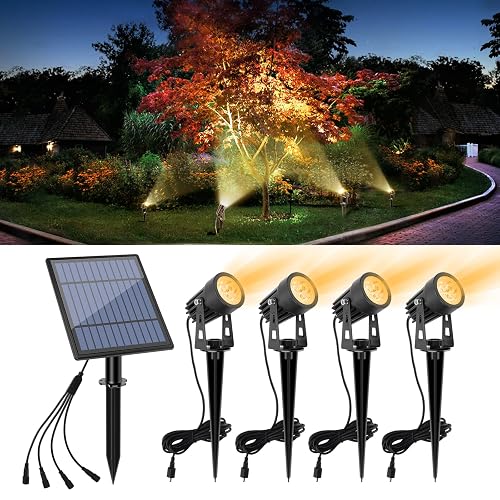 APONUO Metal Solar Spot Lights Outdoor with 9.8ft Cable Solar Powered Landscape Lighting Low Voltage IP65 Waterproof Auto On/Off for Outside Garden