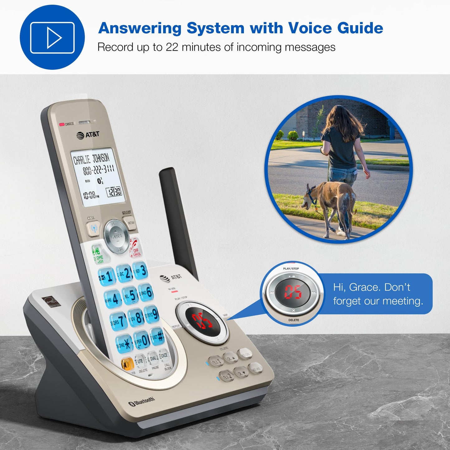 AT&T DL72319 DECT 6.0 3-Handset Cordless Phone for Home with Connect to Cell, Call Blocking, 1.8" Backlit Screen, Big Buttons, intercom,