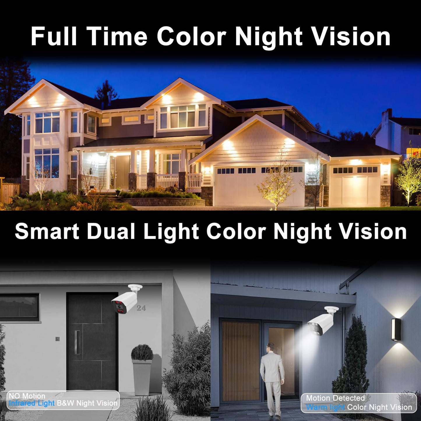 Voniviewse 5MP PoE IP Color Night Vision Camera, Smart Dual Light Bullet Security IP Camera, Built-in Mic, 98ft Night Vision, 110°Wide Angle, Human