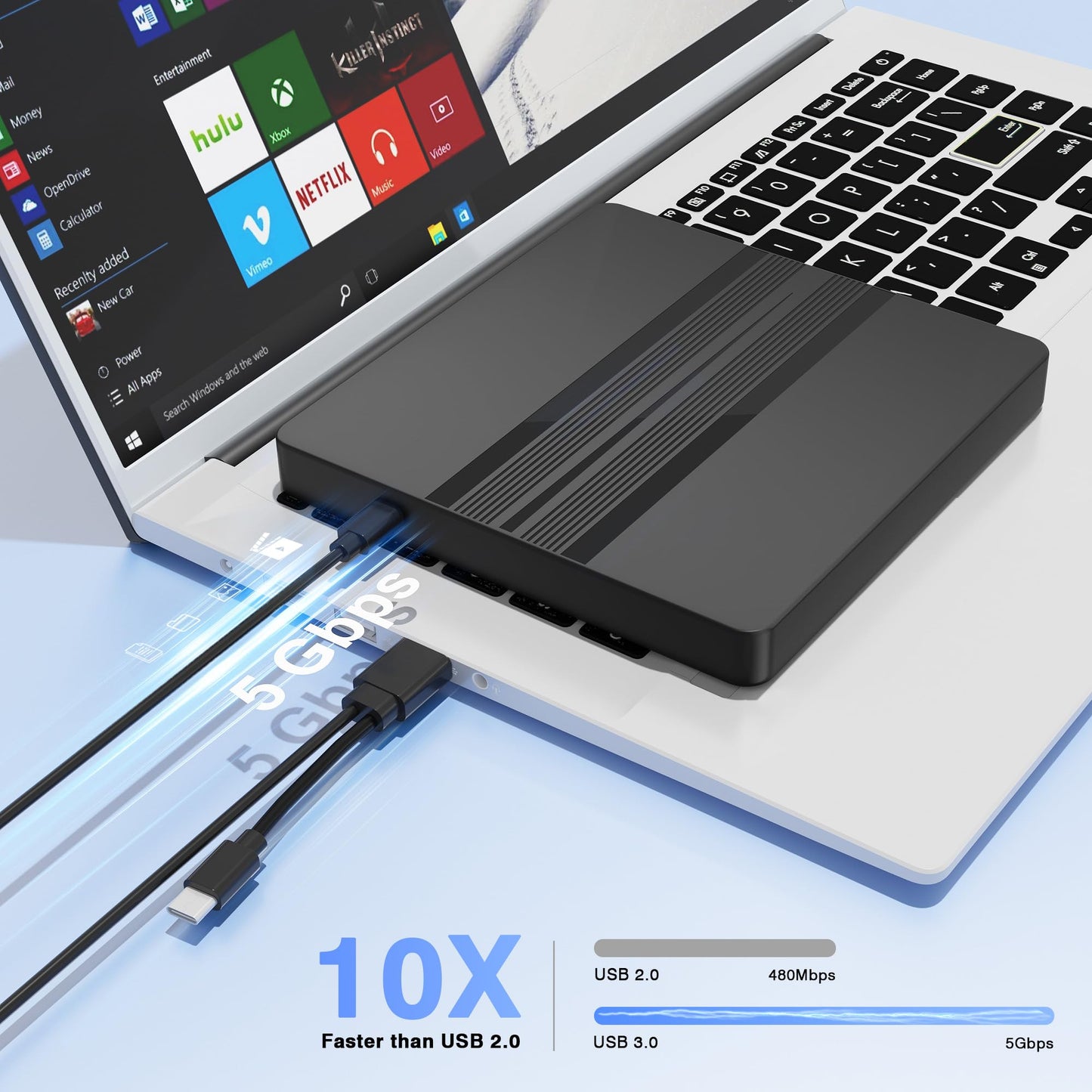 qoyeia External CD/DVD Drive for Laptop, USB External DVD Drive CD Burner Reader for Laptop, DVD/CD-ROM +/-RW Disc Optical Drives for PC Desktop