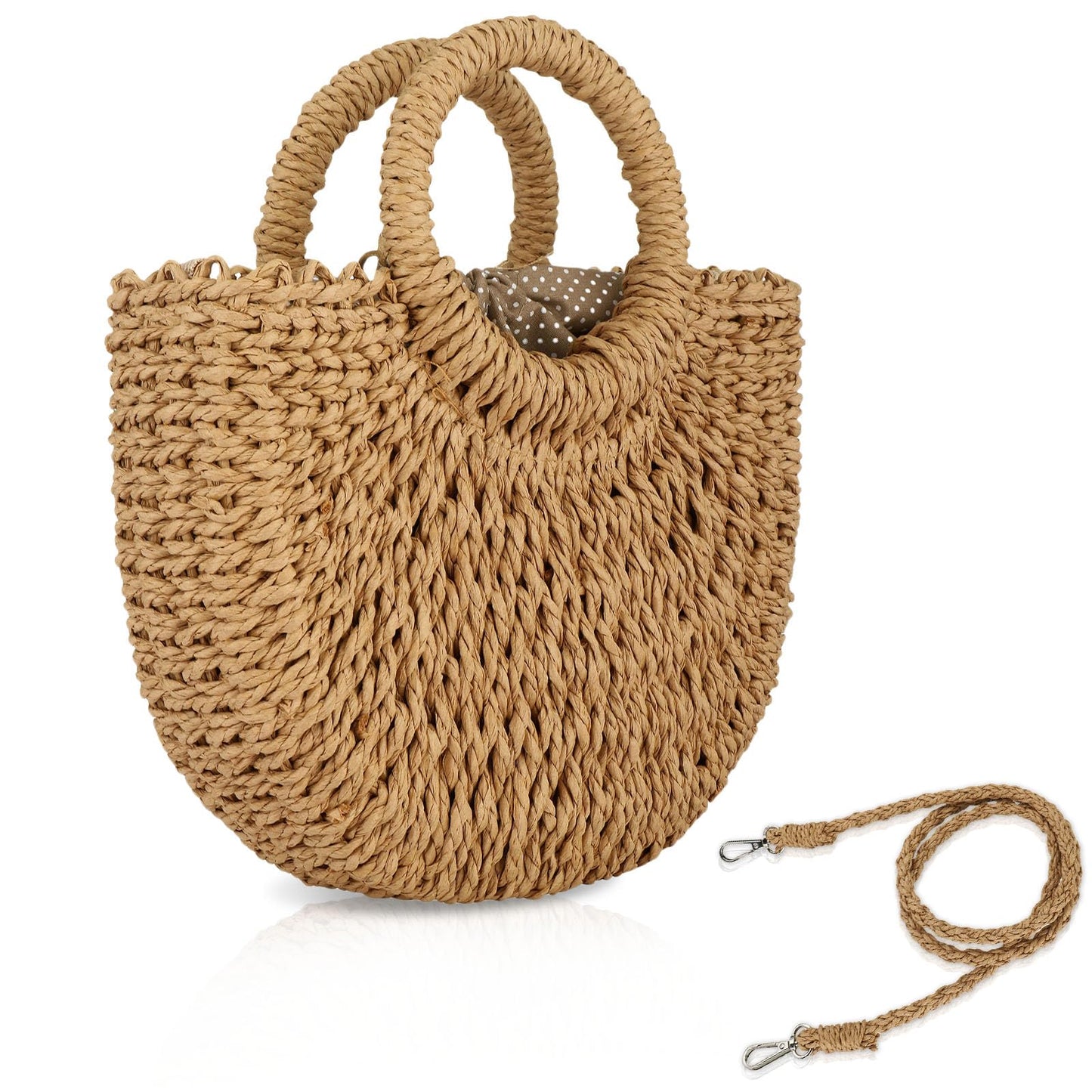 FENBEN Women Straw Crossbody Bag Summer Beach Weave Shoulder Bag Rattan (Brown)