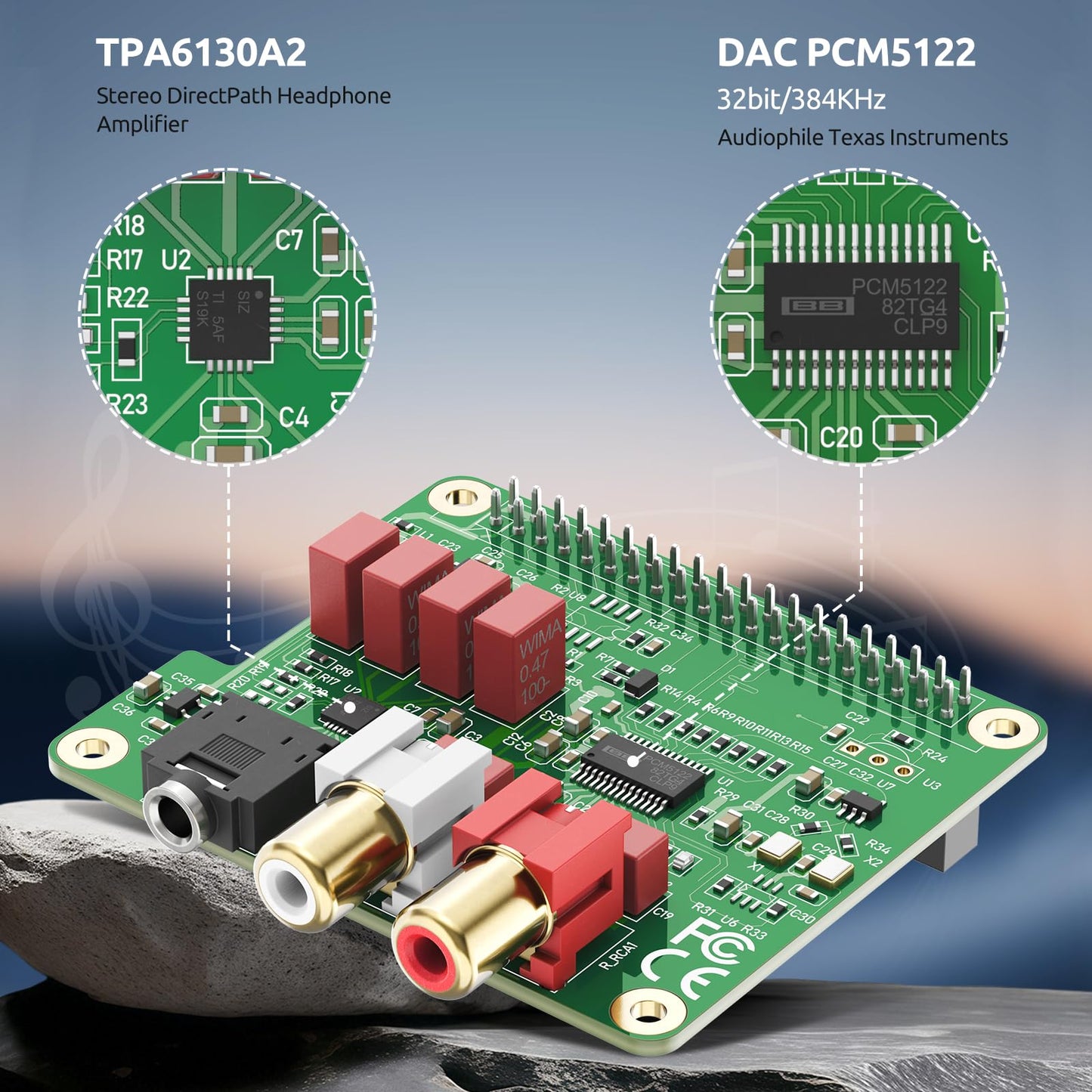 InnoMaker HiFi DAC HAT for Raspberry Pi 5/4/3B+/Zero | PCM5122 384kHz/32bit DAC Audio Card Expansion Board | Dual Oscillators & DOP | RCA/3.5mm