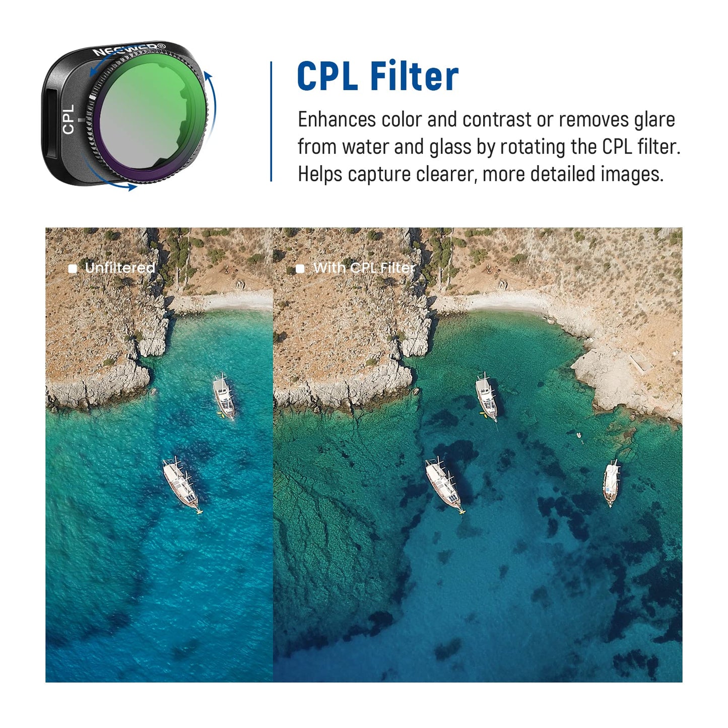 Neewer ND Filter Set Compatible with DJI Mini 3/Mini 3 Pro, 6 Pack CPL ND8 ND16 ND32 ND64 ND128 Neutral Density Filter Drone Lens Accessory, Multi
