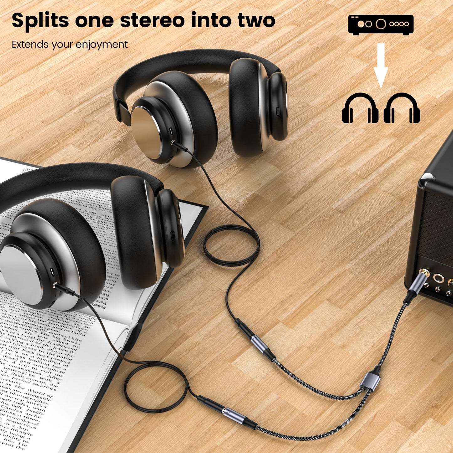 MOSWAG 1/4 inch TRS to Dual 1/8 Female Y Cable, 6.35mm to Dual 3.5mm Female Y Splitter Cable, 1/4 Inch to Dual 1/8 Inch Headphone Adapter Compatible