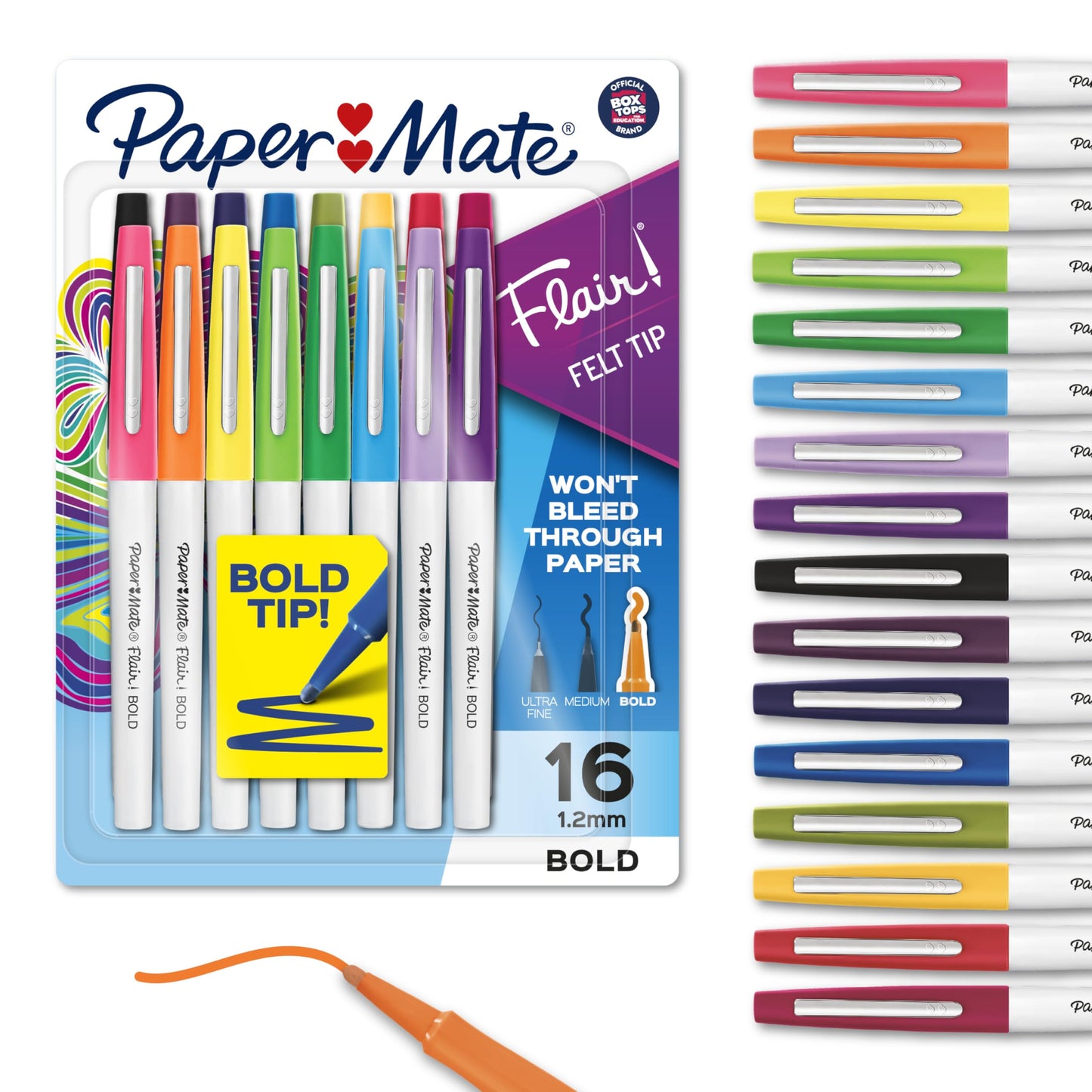 Paper Mate Flair Felt Tip Pens, Bold Tip (1.2 mm), 16 Count - Back to School, Teacher Supplies, Arts & Crafts