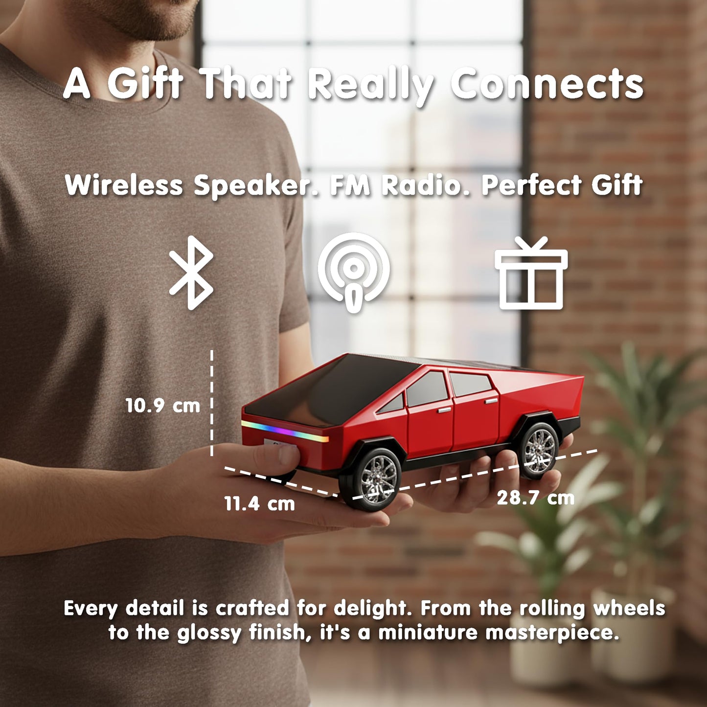 Mesayra Pickup Truck Bluetooth Speaker, Mini Portable Car Sound System with FM Radio, USB Playback, Hands-Free Call, LED Display, Ideal Gift for Men