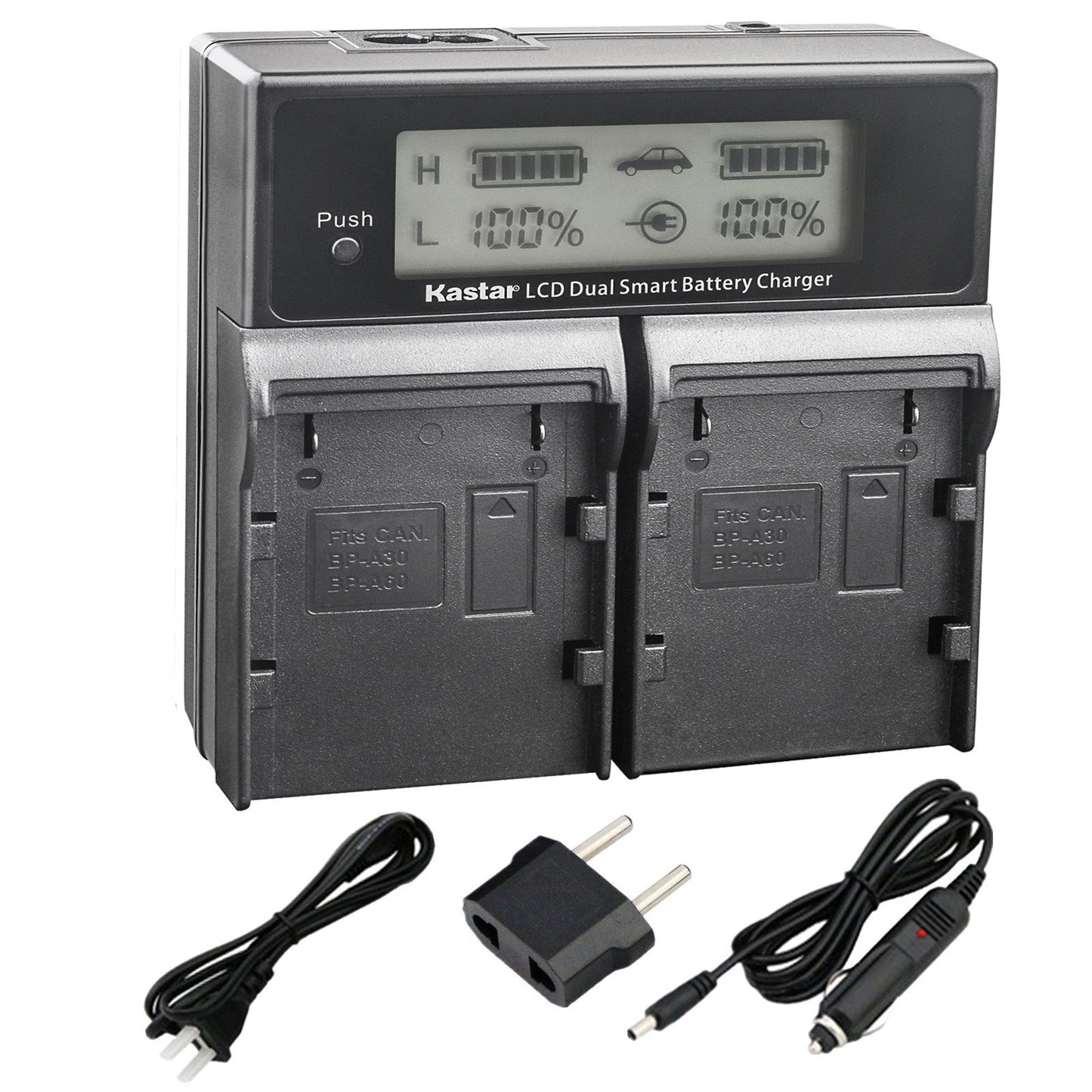 Kastar LCD Dual Fast Charger for Canon BP-A30, BP-A60, BP-A90 Batteries, CG-A10, CG-A20 Charger and Canon EOS C200, C200B, C220B, XF705 4K UHD, C300
