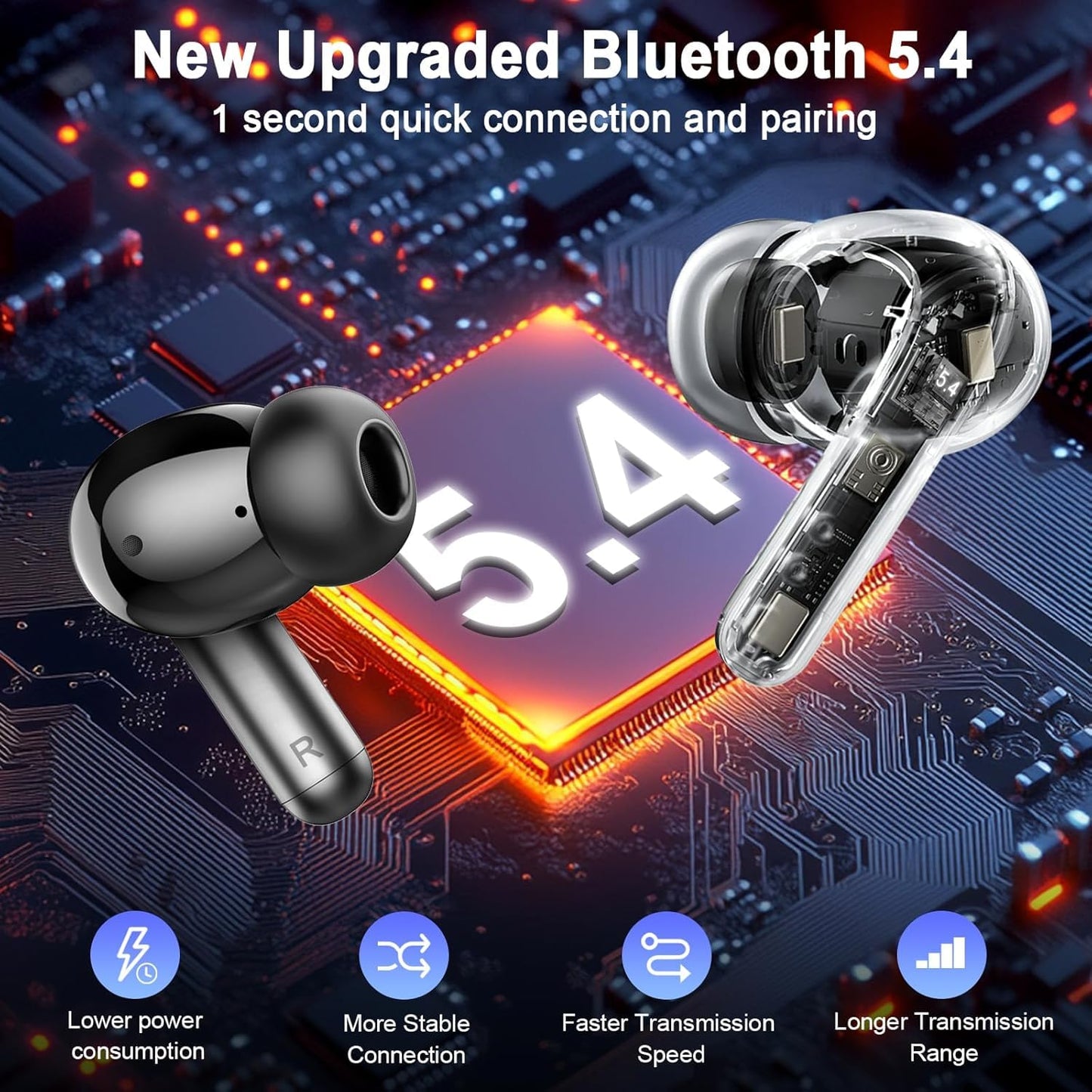 Wireless Earbuds, Bluetooth 5.4 Headphones 3D Bass Hi-Fi Stereo Ear Buds, 4 ENC Noise Cancelling Mic, 40Hrs USB-C in-Ear Earphones, IP7 Waterproof