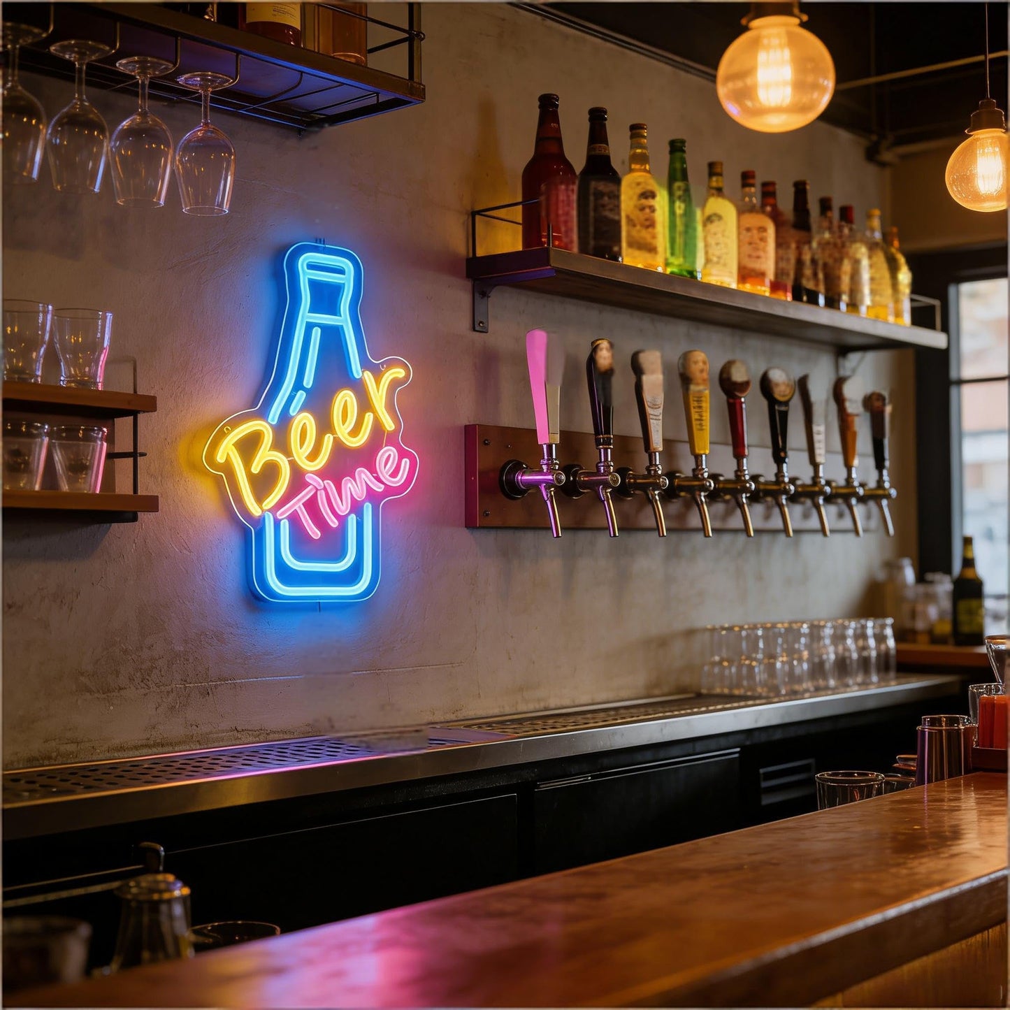 Neonawall Beer Time Neon Sign - LED Bar Decor 9.1x15 Inches Dimmable USB Wall Art - Pub, Man Cave, Game Room Lighting for Home & Commercial Use