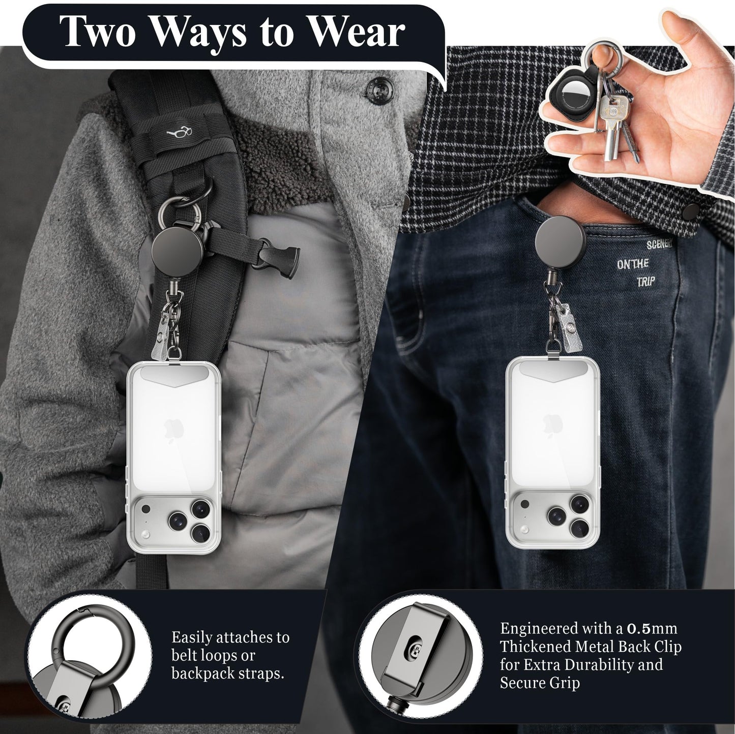 DINALLE Retractable Cell Phone Lanyard, Heavy Duty Metal Anti-Theft Phone Tether with Belt Clip Carabiner, Metal Universal Anchor, 28" Retractable