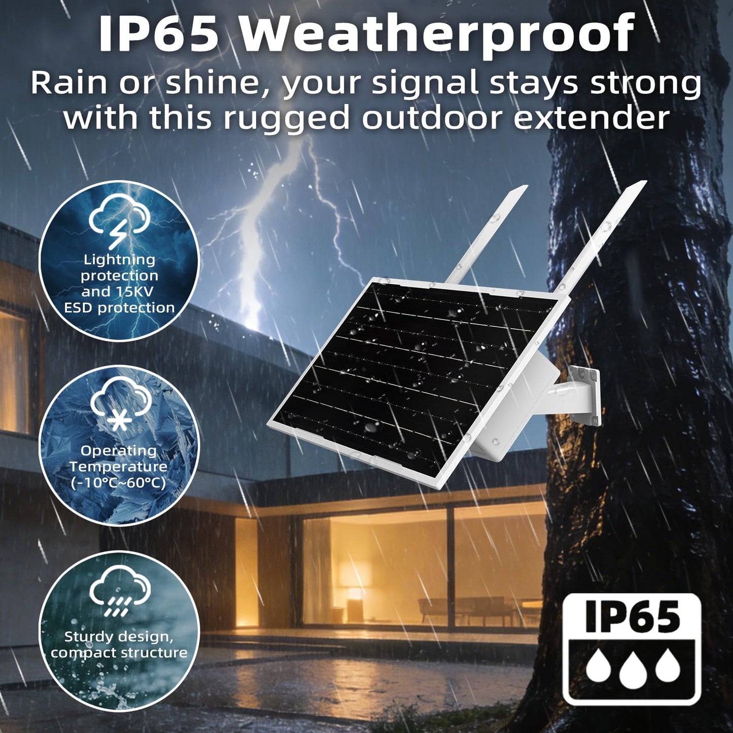 Solar Outdoor WiFi Extender, Coverage Up to 200 Feet,2.4G WiFi Extender,Wireless Signal Booster, WiFi Repeater 300Mbps,WiFi Amplifier with 27000mAh