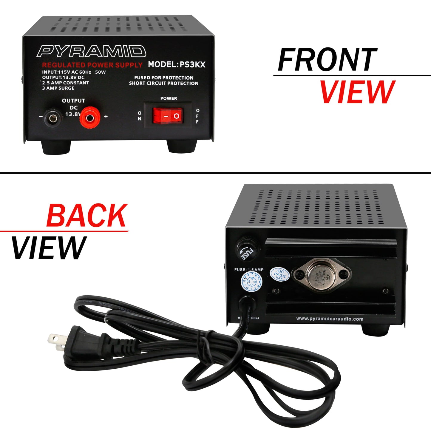 Pyramid Universal Compact Bench Power Supply - 2.5 Amp Linear Regulated Home Lab Benchtop AC-to-DC 12V Converter w/ 13.8 Volt DC 115V AC 50 Watt…