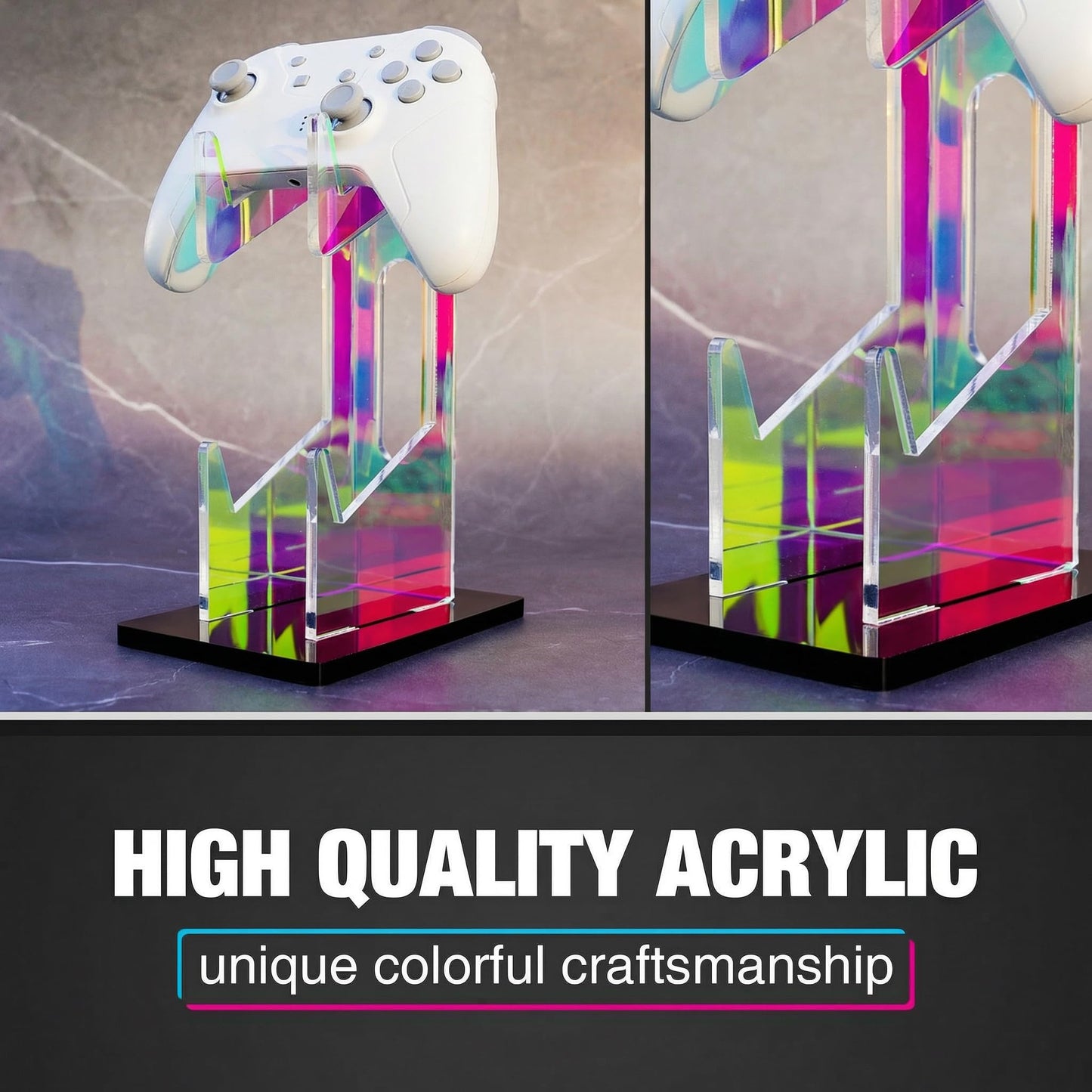 NiHome Iridescent Acrylic 2-Tier Universal Game Controller Headset Holder Stand for PS5 Xbox ONE Switch Colorful Controller Stand Gaming Accessories