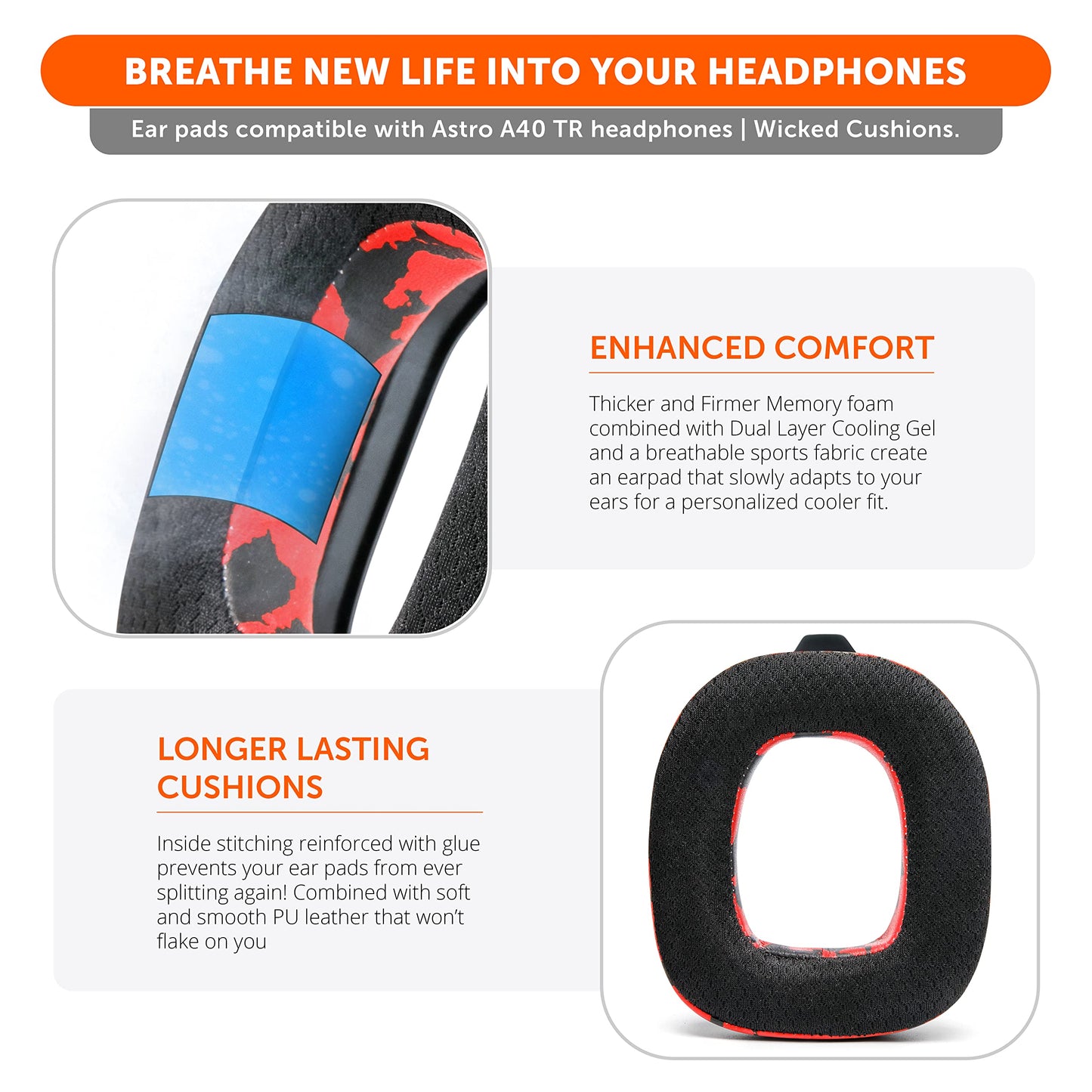 WC Mod Kit A40 - Cooling Gel Earpads + Headband Replacement Compatible with Astro A40 Gen 4 & A40 TR by Wicked Cushions | Enhanced Comfort, Cooling