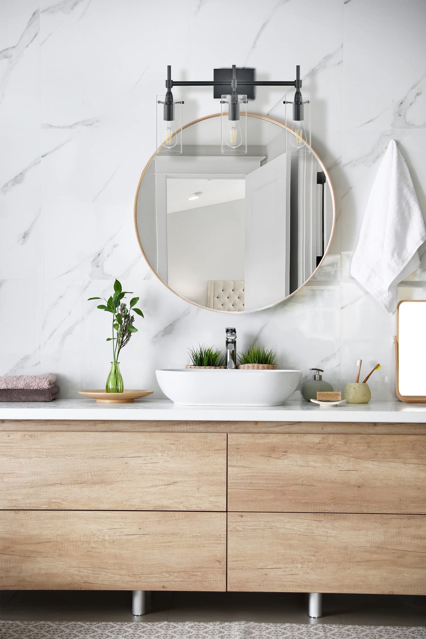 Linea di Liara Effimero Modern Farmhouse Bathroom Vanity Lights Fixtures 3 Lights Over Mirror Matte Black Vanity Lights for Bathroom Light Fixtures