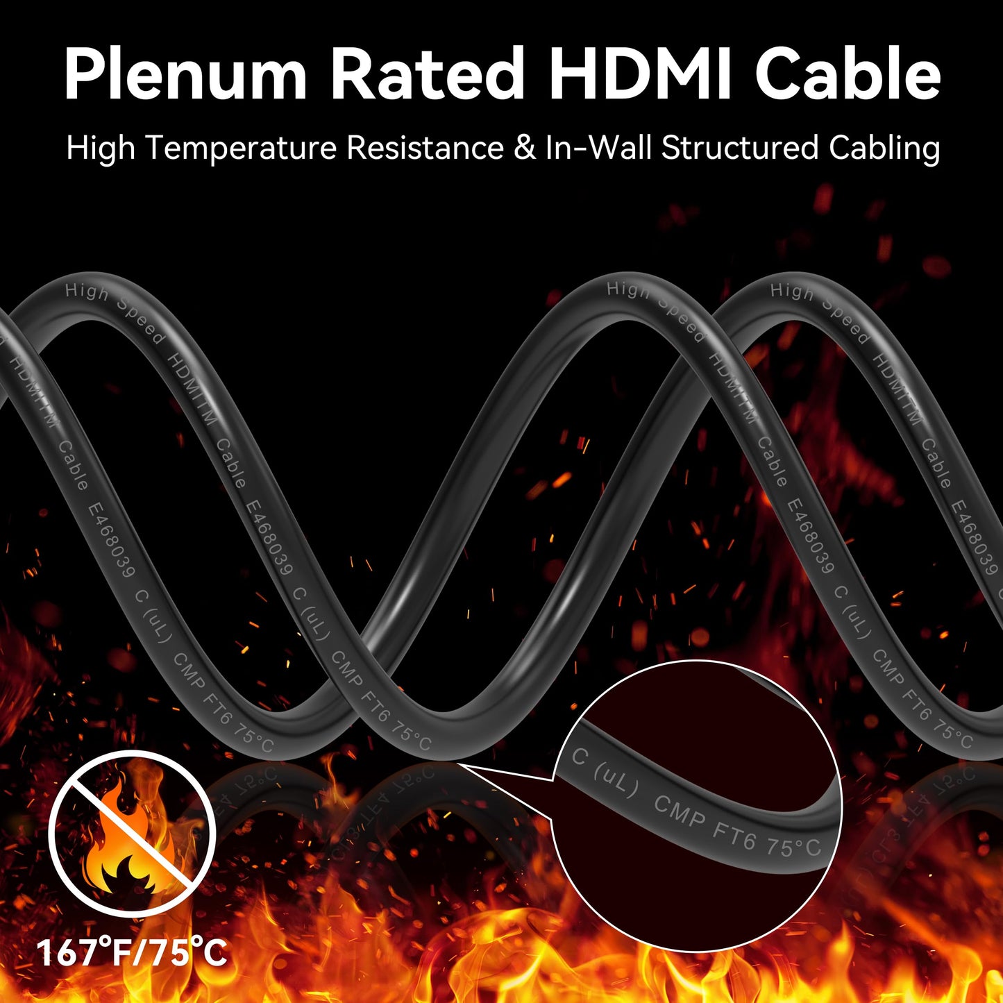 DGHUMEN 50Ft Plenum Rated HDMI Cable(CMP), 8K 48Gbps Fiber Optic Ultra High Speed Long HDMI 2.1 Cord, in Wall Plenum-Rated Cable for Pipes, Male