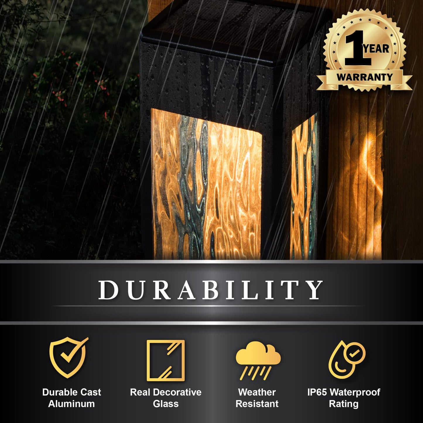 Classy Caps SWL888 - Black Aluminum Lancaster Deck & Wall Light (2 Pack) - Outdoor Solar LED Lighting, Durable Black Aluminum, Real Glass