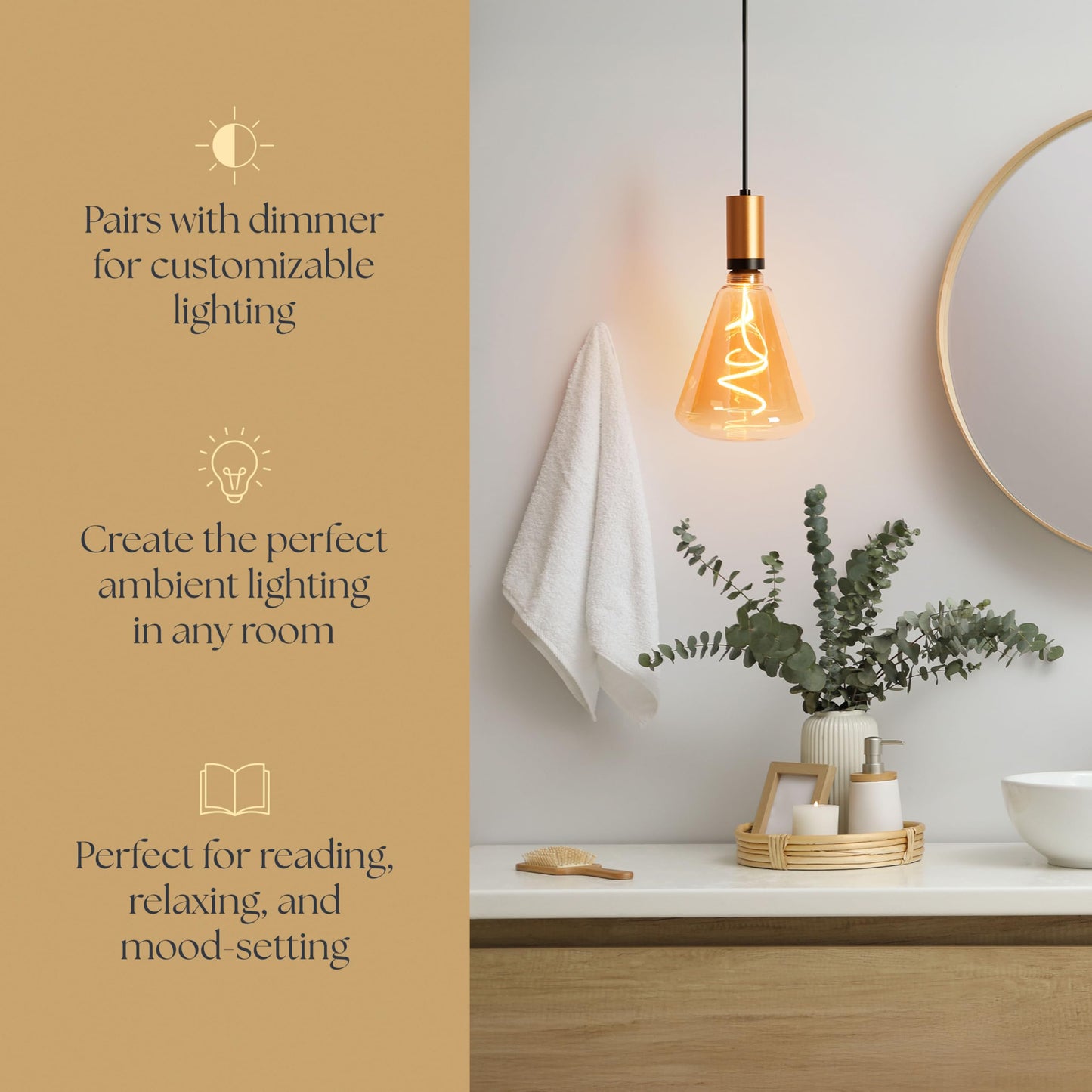 Next Glow Decorative Jumbo LED Filament Edison Light Bulb - 240 Lumen, 4.9W, Dimmable, 2000K Warm White, Medium E26 Base with Stunning Inner Pillar