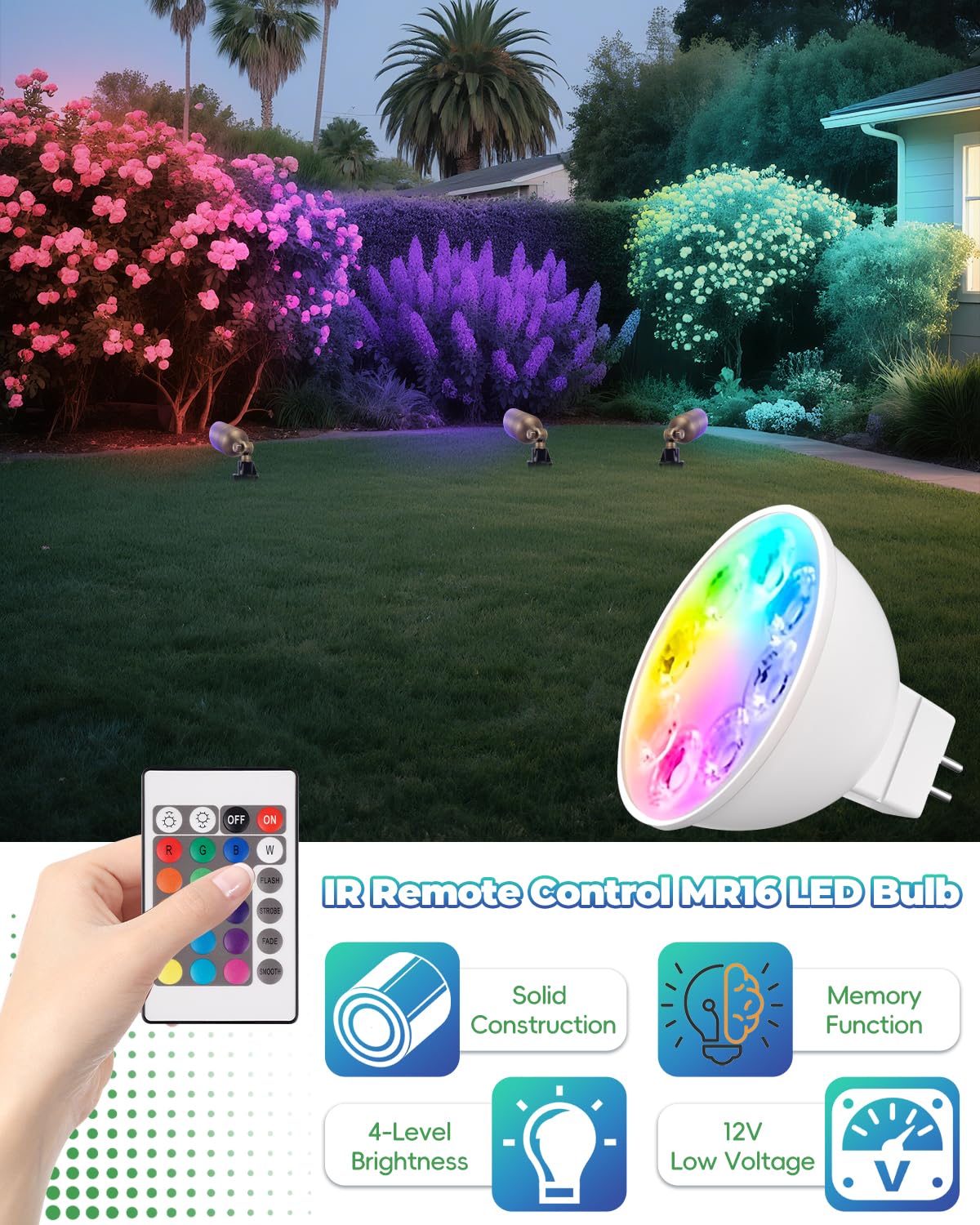 Makergroup MR16 Landscape Light Bulbs, Color Changing LED Bulbs 12V 3-Pack