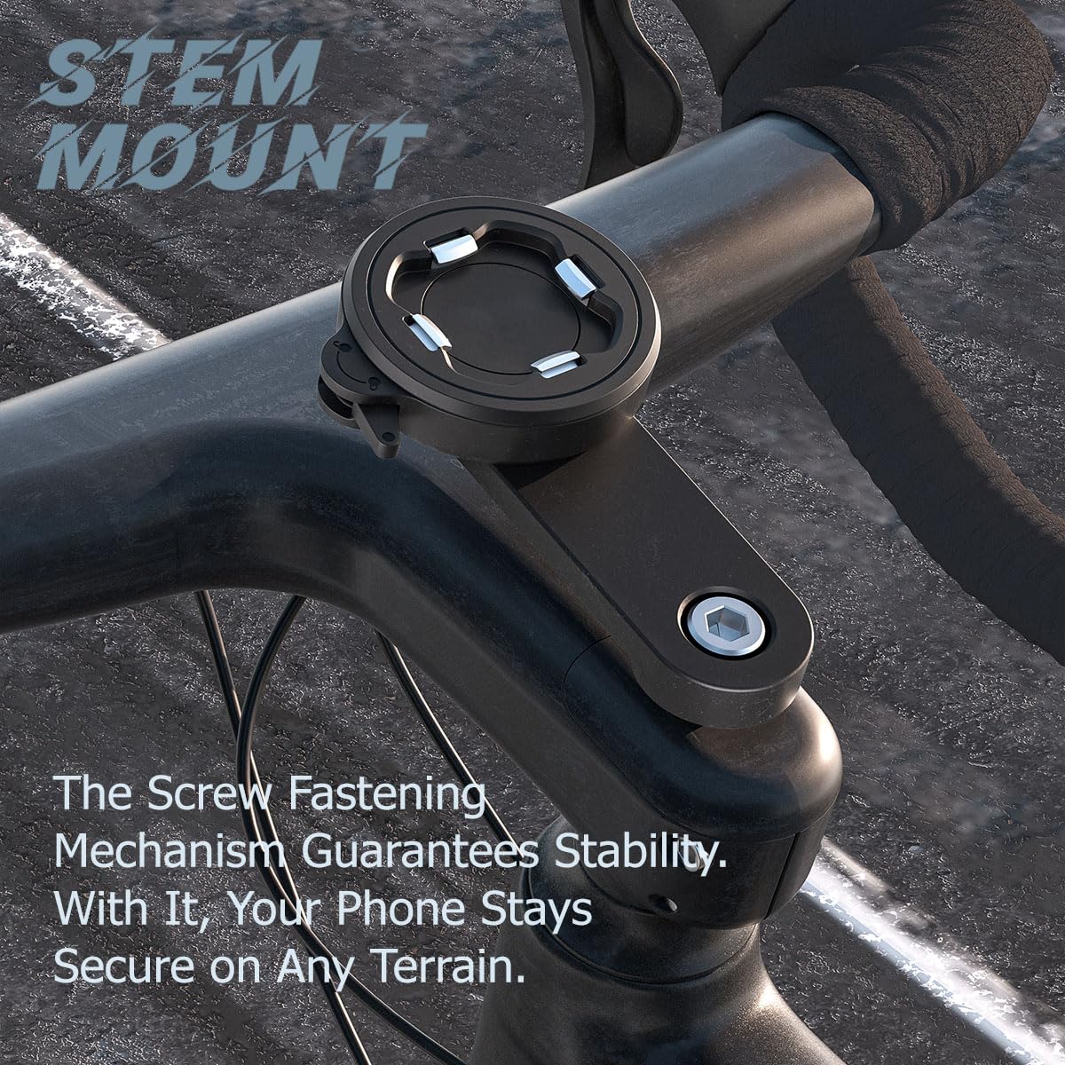 Bike Stem Phone Mount with Quad Safety Buckles - CNC Aluminum Center Holder for iPhone & Android | Quick Install | Anti-Shake Clamp